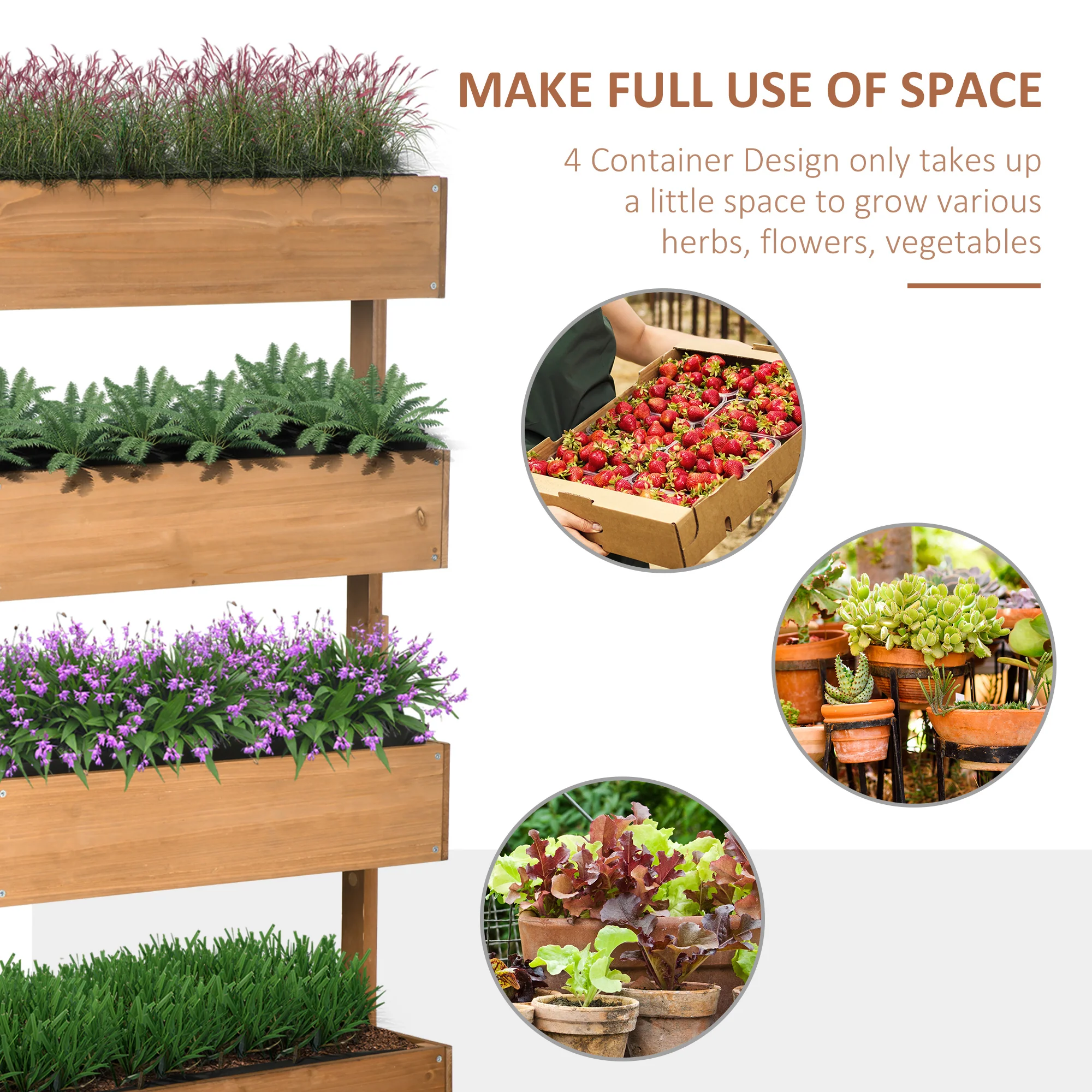 Vertical Garden Planter, Wooden 4 Tier Planter Box, Self-Draining with Non-Woven Fabric for Outdoor Flowers, Vegetables and Herbs, Orange - Image 6
