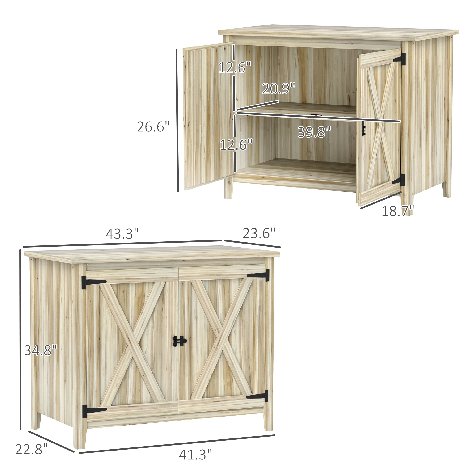 Wooden Storage Cabinet with Shelf & Double Doors for Backyard, Patio, Natural Wood - Image 5