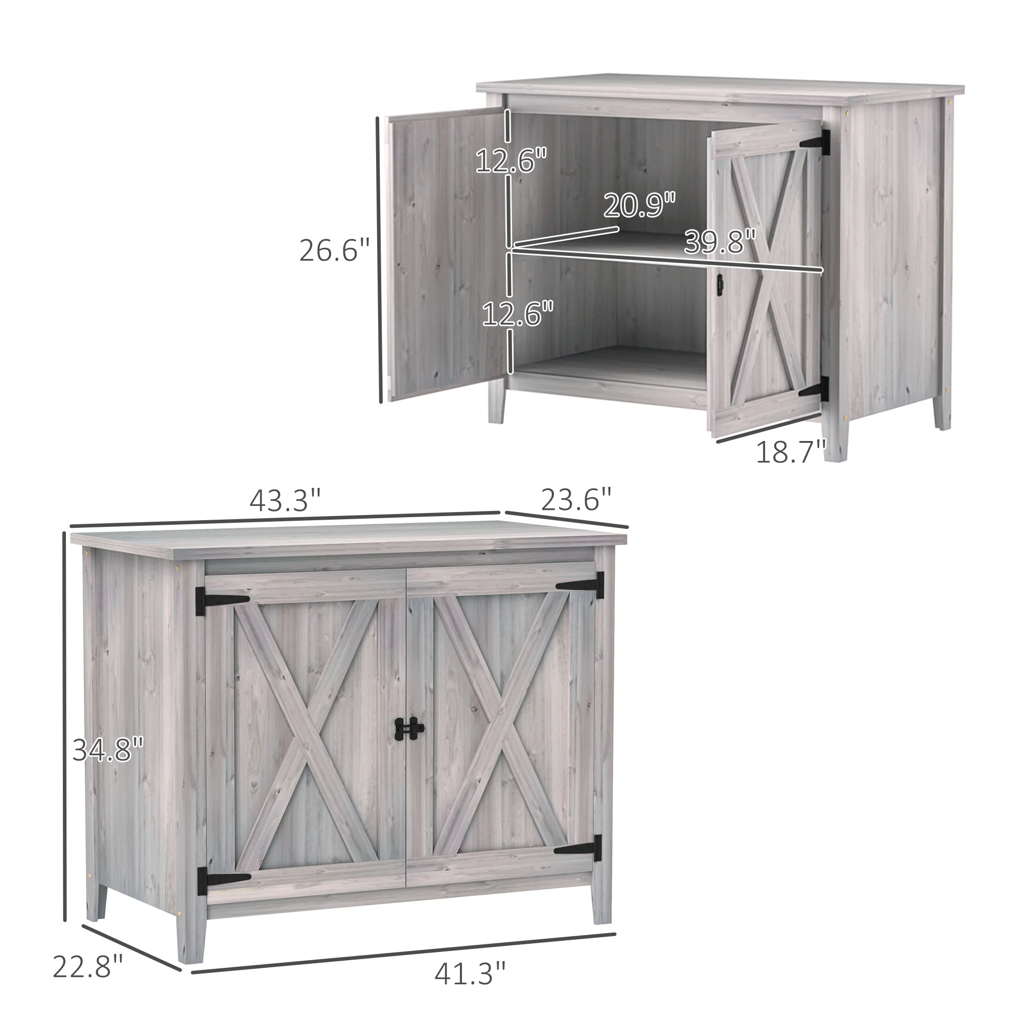 Wooden Storage Cabinet with Shelf & Double Doors for Backyard, Patio, Light Gray - Image 5