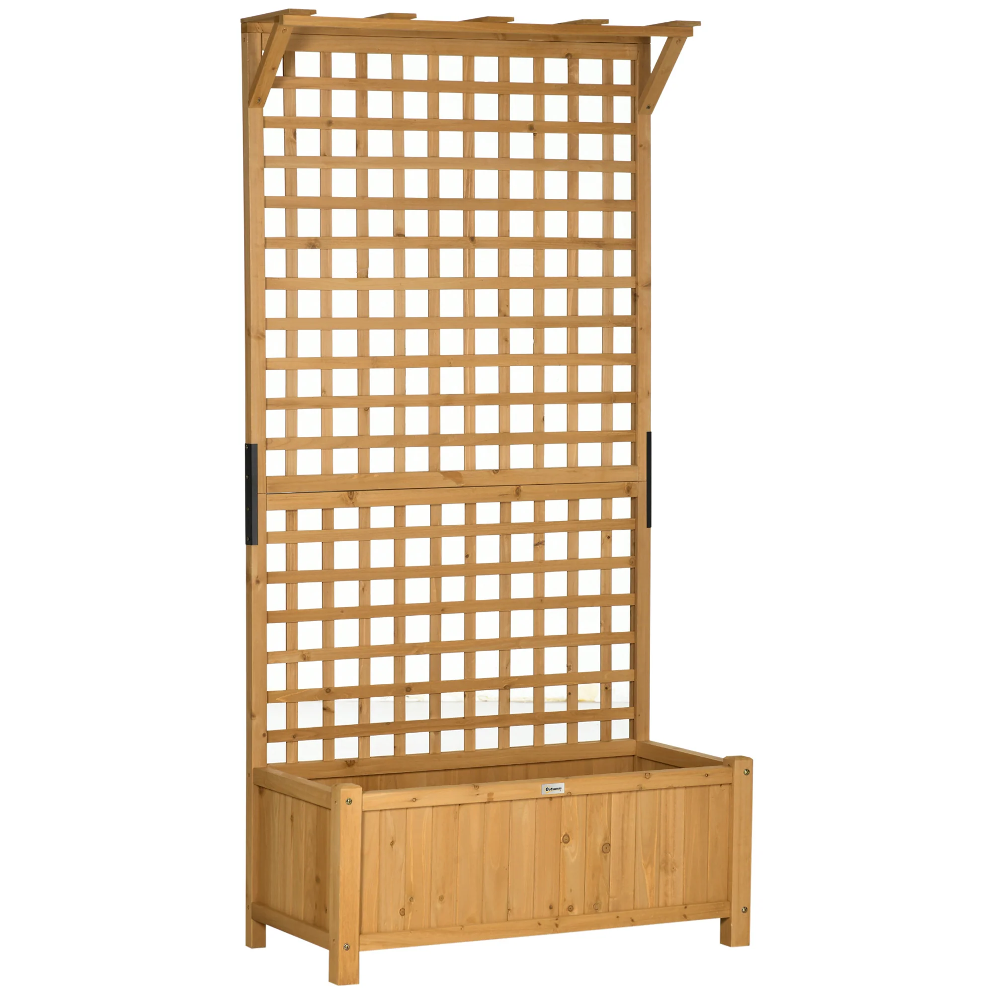 Wood Planter with Trellis, Raised Garden Bed for Climbing Plants w/ Drainage Holes and Roof, 35.5" x 17.75" x 72", Yellow - Image 12