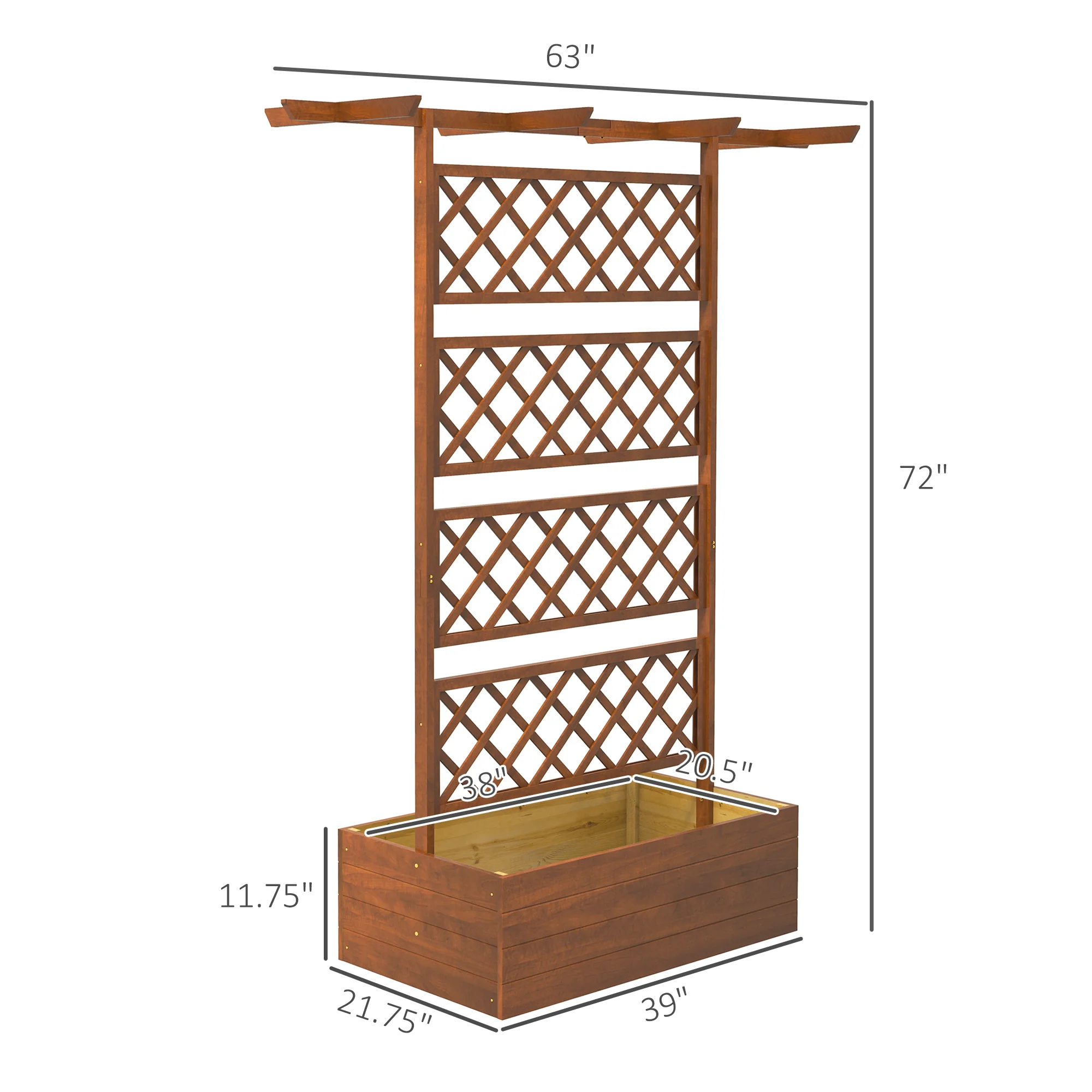 Wood Planter with Trellis, Raised Garden Bed Privacy Screen Planter Box for Climbing Plants, Vines, Vegetables, Flowers, 63" x 21.75" x 72" - Image 5