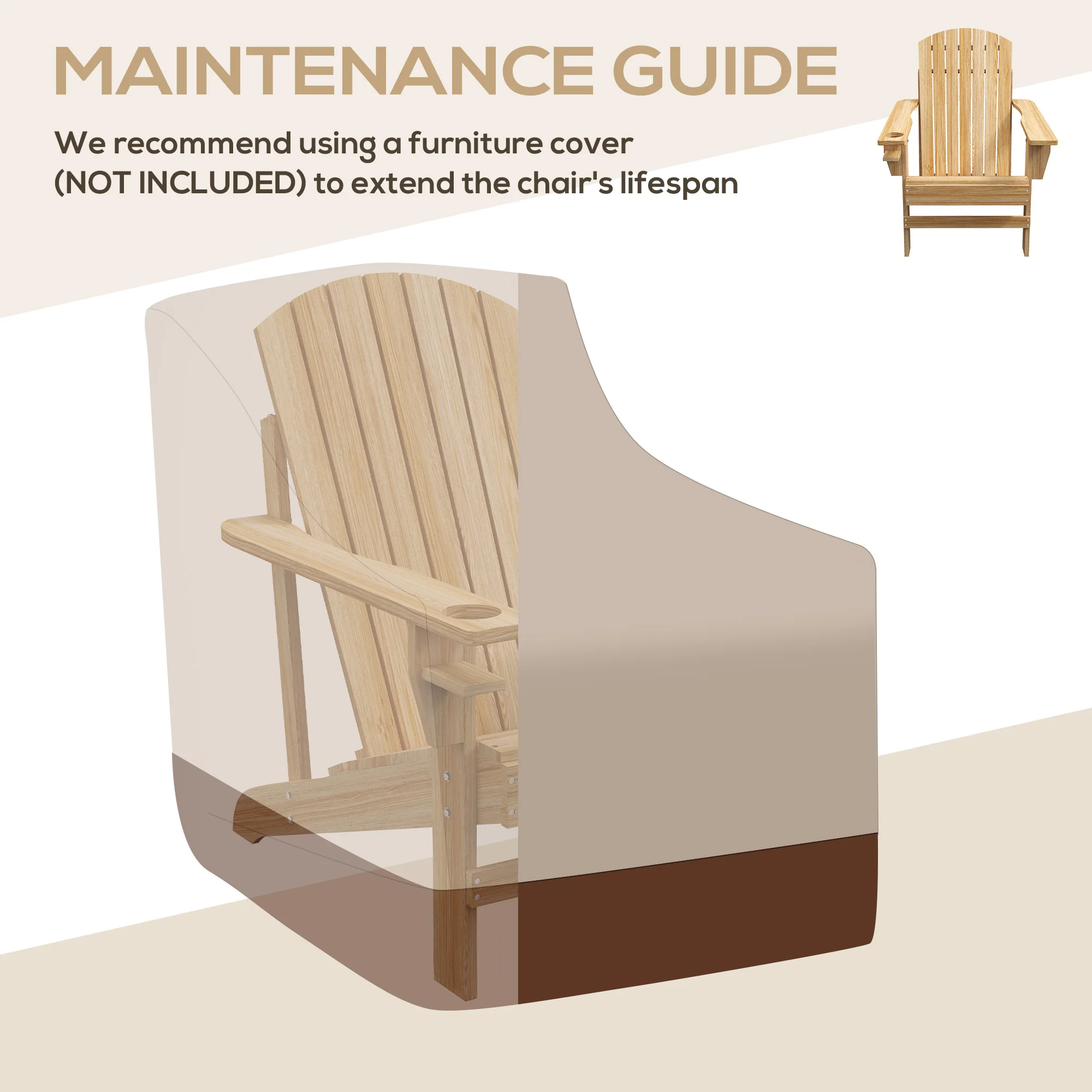 Wooden Adirondack Chair with Cup Holder, Oversized Fire Pit Chair for Garden, Backyard, Natural Wood - Image 11