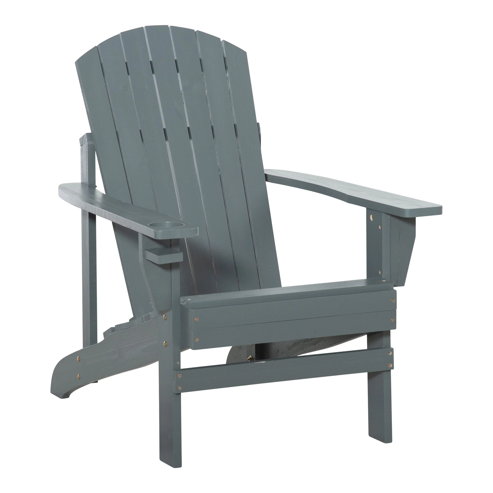 Wooden Adirondack Chair with Cup Holder, Oversized Fire Pit Chair for Garden, Backyard, Dark Gray - Image 12