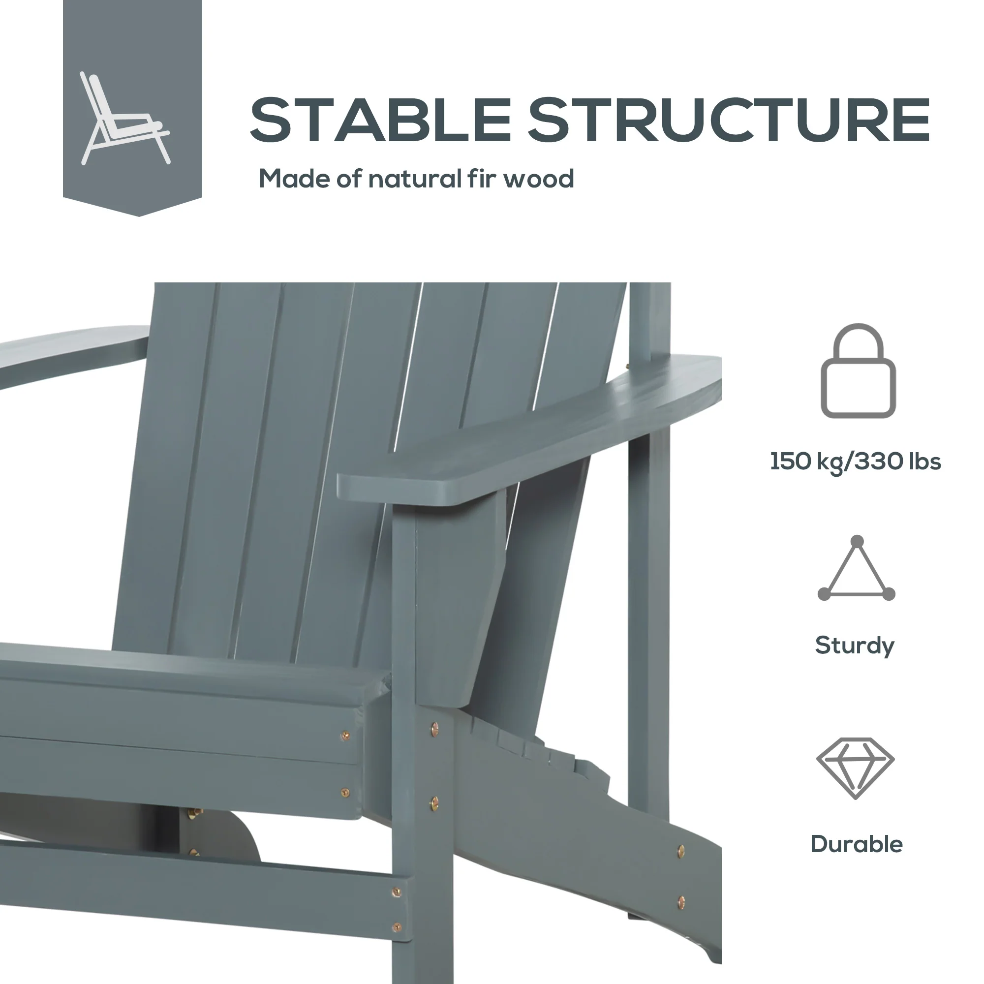 Wooden Adirondack Chair with Cup Holder, Oversized Fire Pit Chair for Garden, Backyard, Dark Gray - Image 8