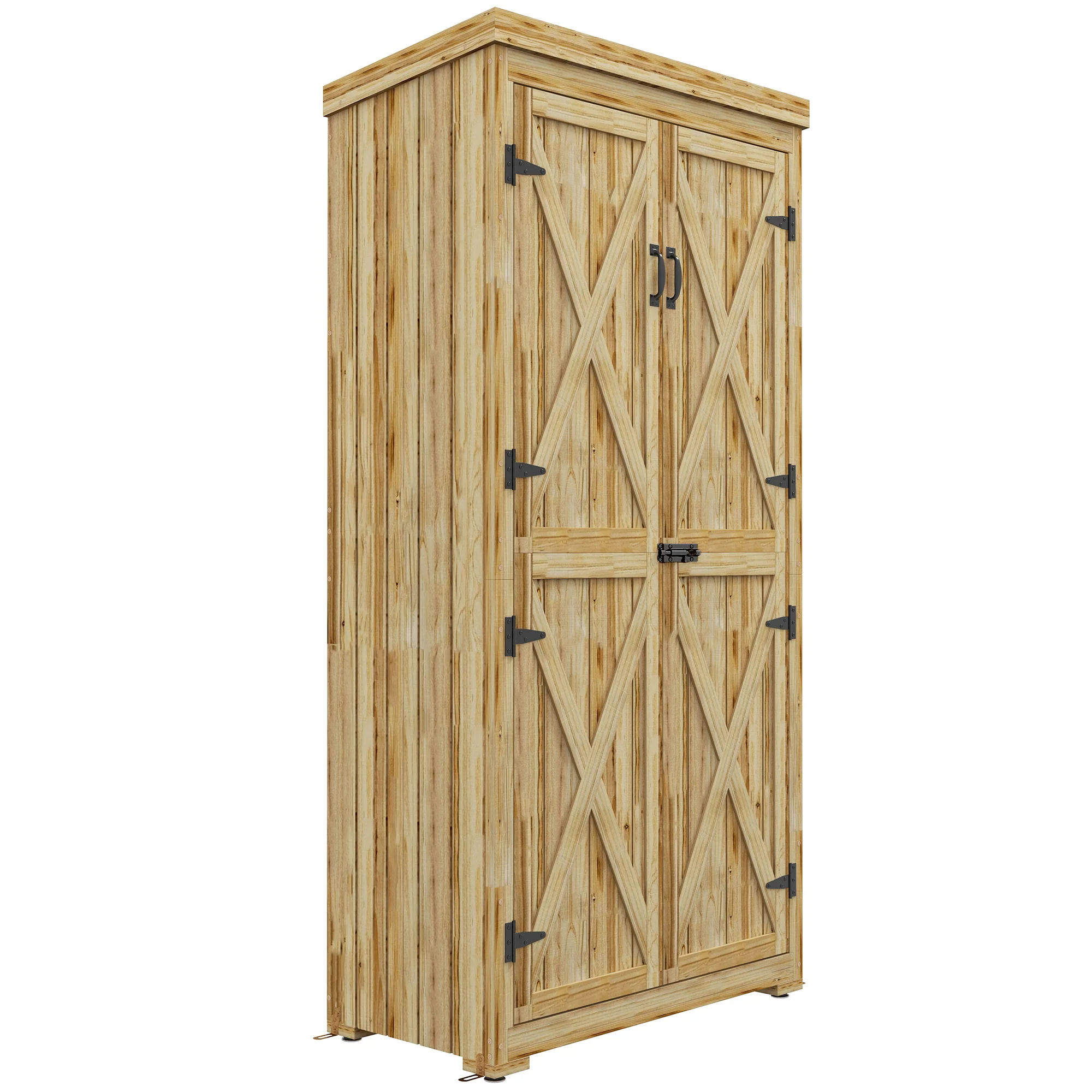 Wooden Storage Shed with Waterproof Galvanized Metal Roof & Lockable Door, Natural - Image 12