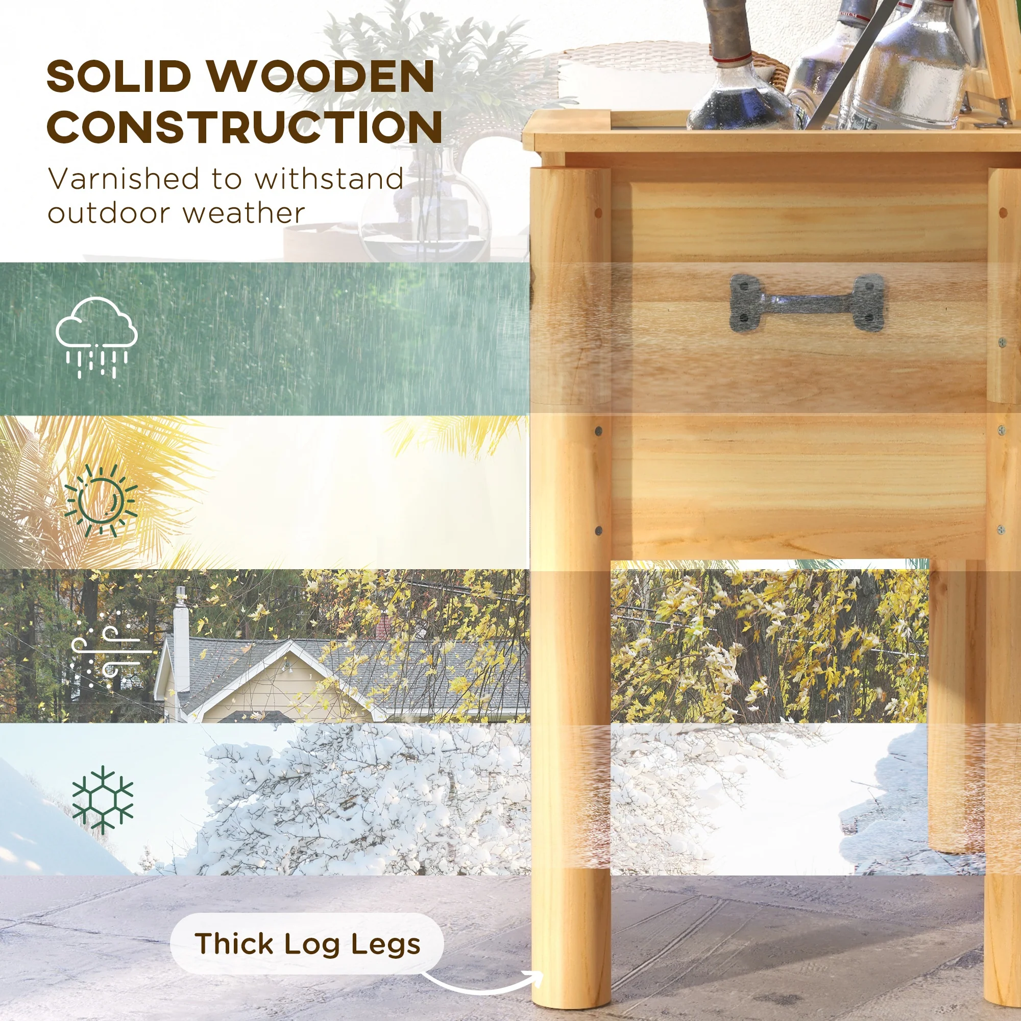 Natural Wood 54 Quart Outdoor Beverage Cooler with Built-in Bottle Opener - Image 6