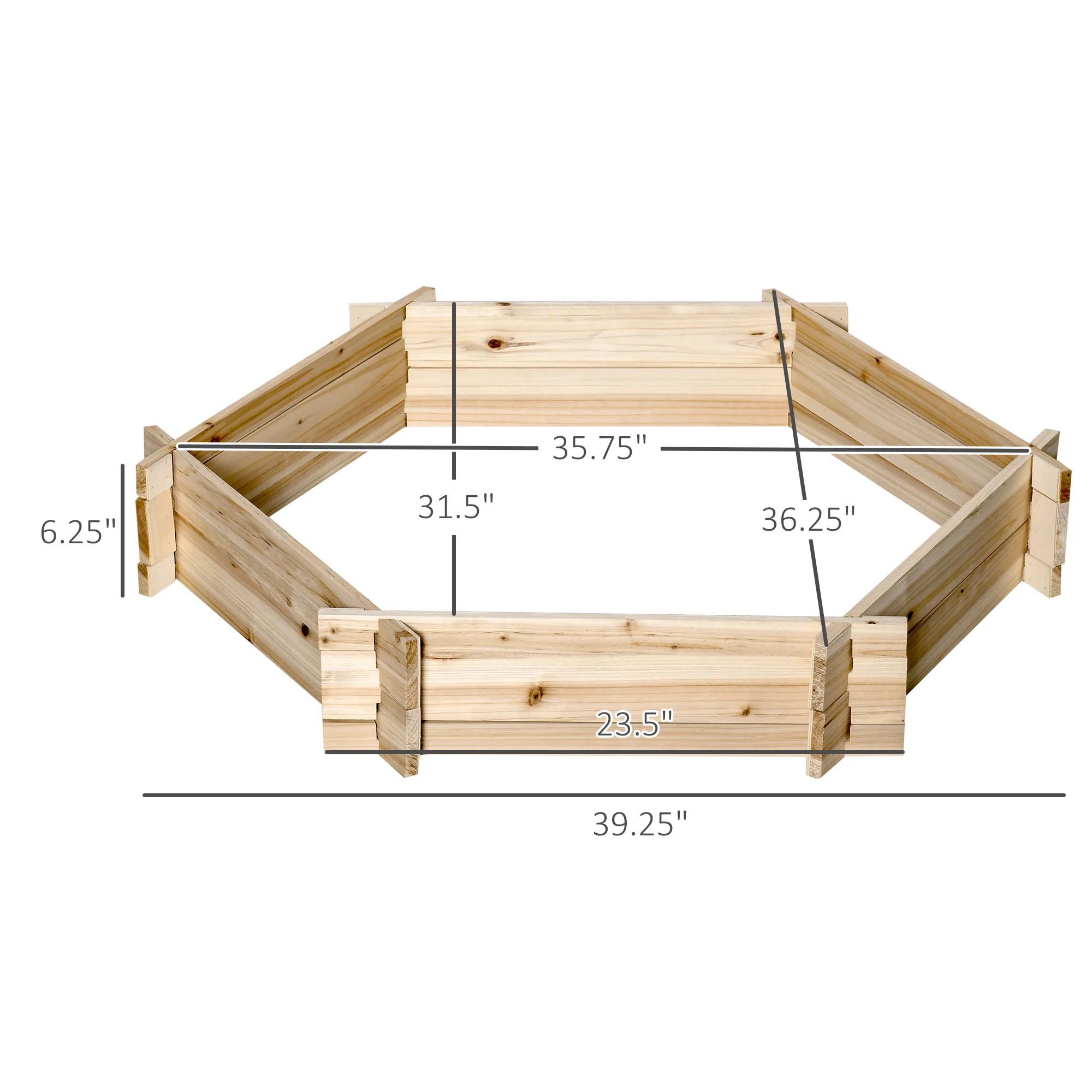Wooden Raised Garden Bed, Hexagon Screwless Planters for Outdoor Plants, Vegetables, Flowers, Herbs, 39" x 36" x 6", Natural Wood - Image 5