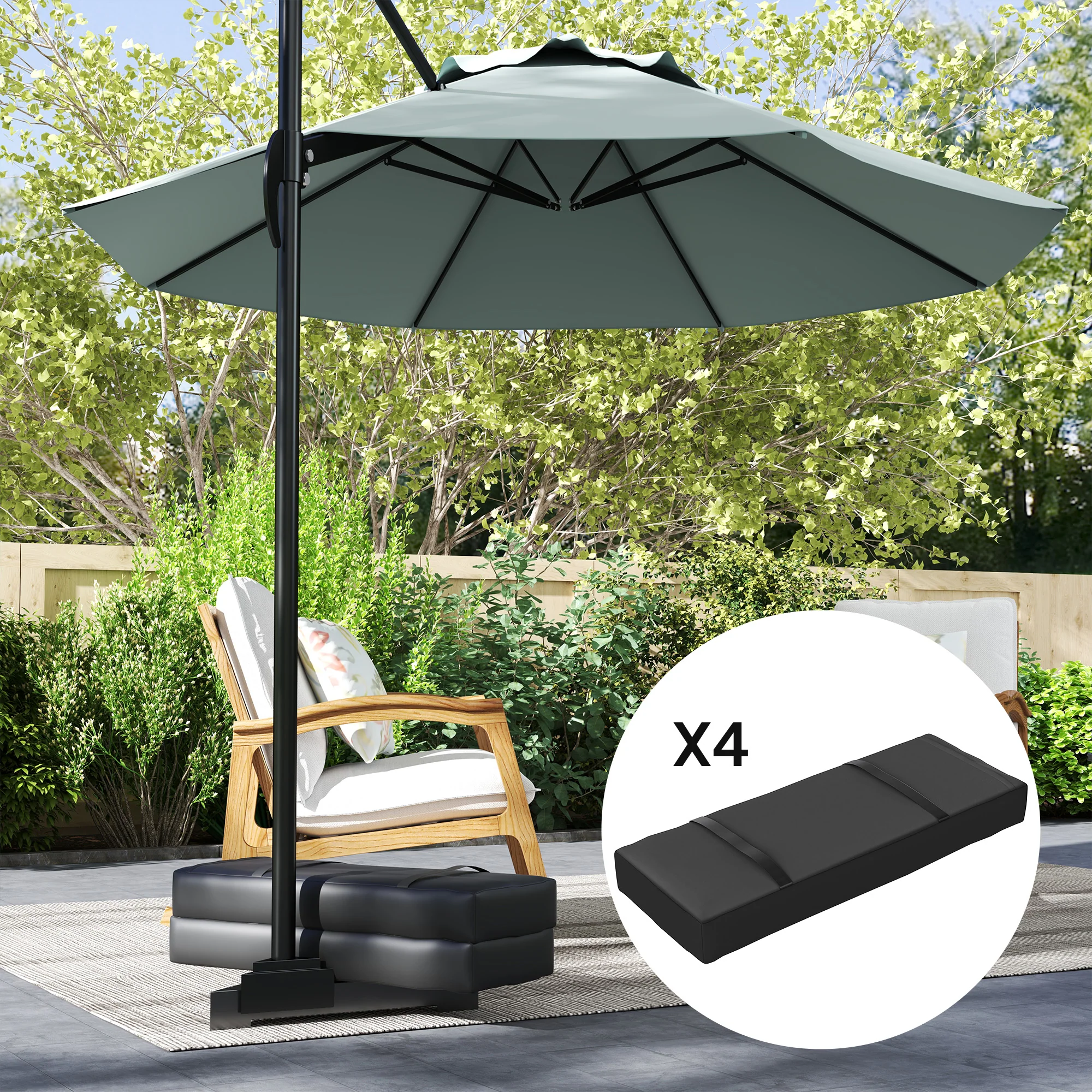 Set of 4 Parasol Weights, 25kg Fillable Sandbag Weights with Handles, Black - Image 9
