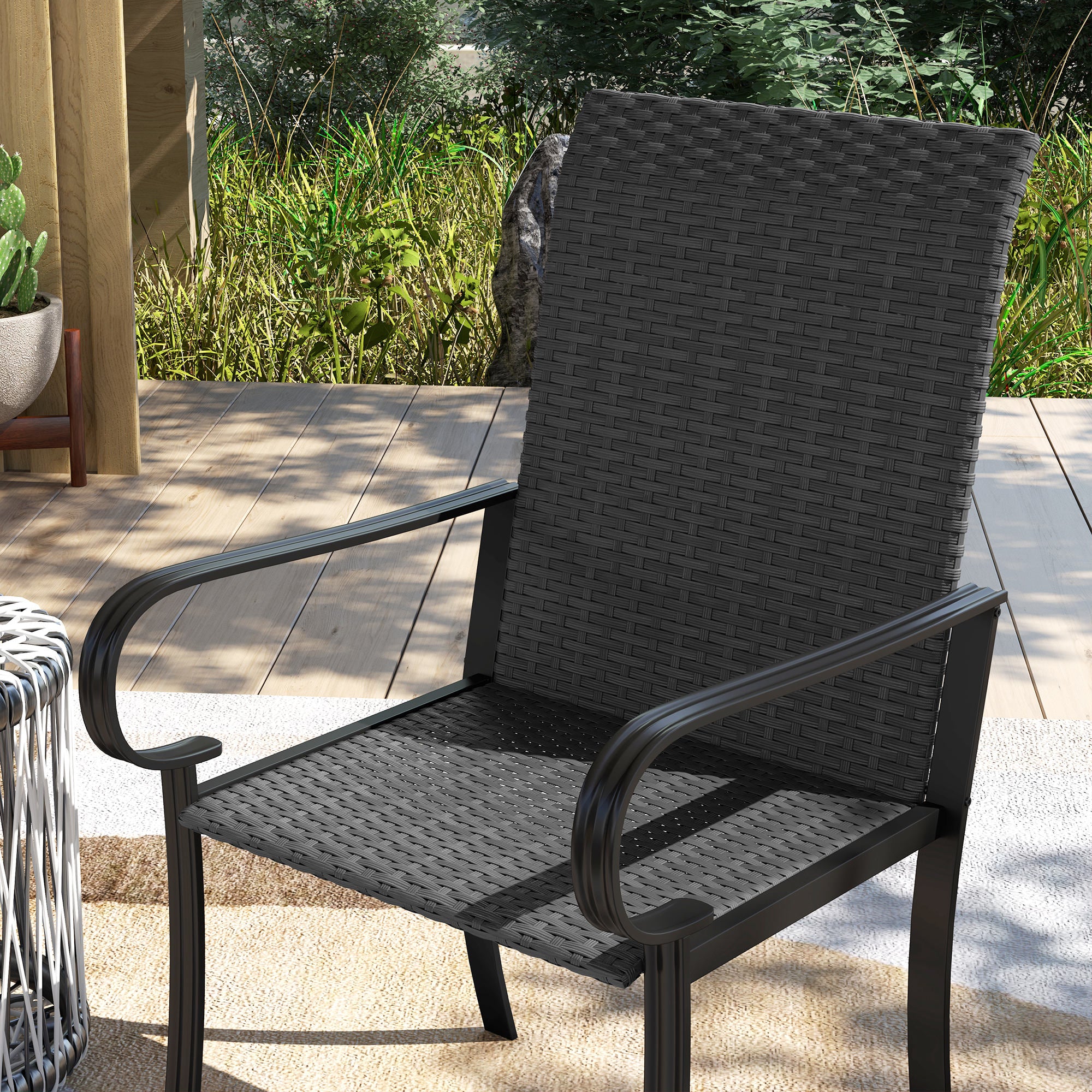 2 Piece PE Rattan Patio Dining Chairs with Steel Frame for Pool Side, Porch, Black - Image 10