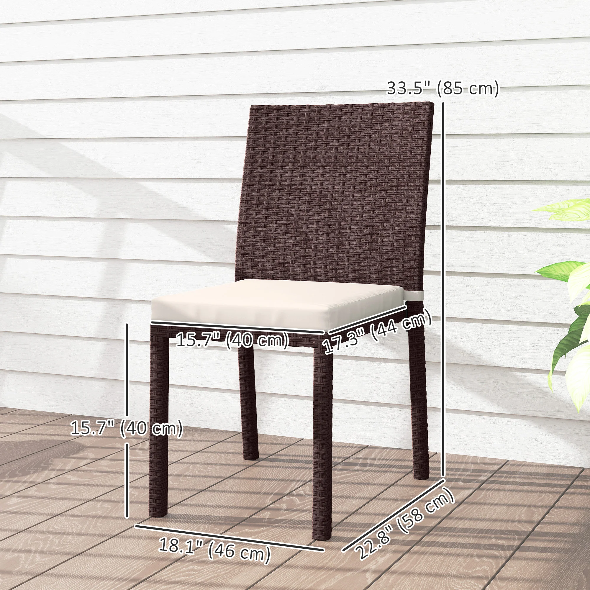 Patio Dining Chairs Set of 4, All Weather Wicker Armless Chairs with Steel Frame, Beige - Image 5