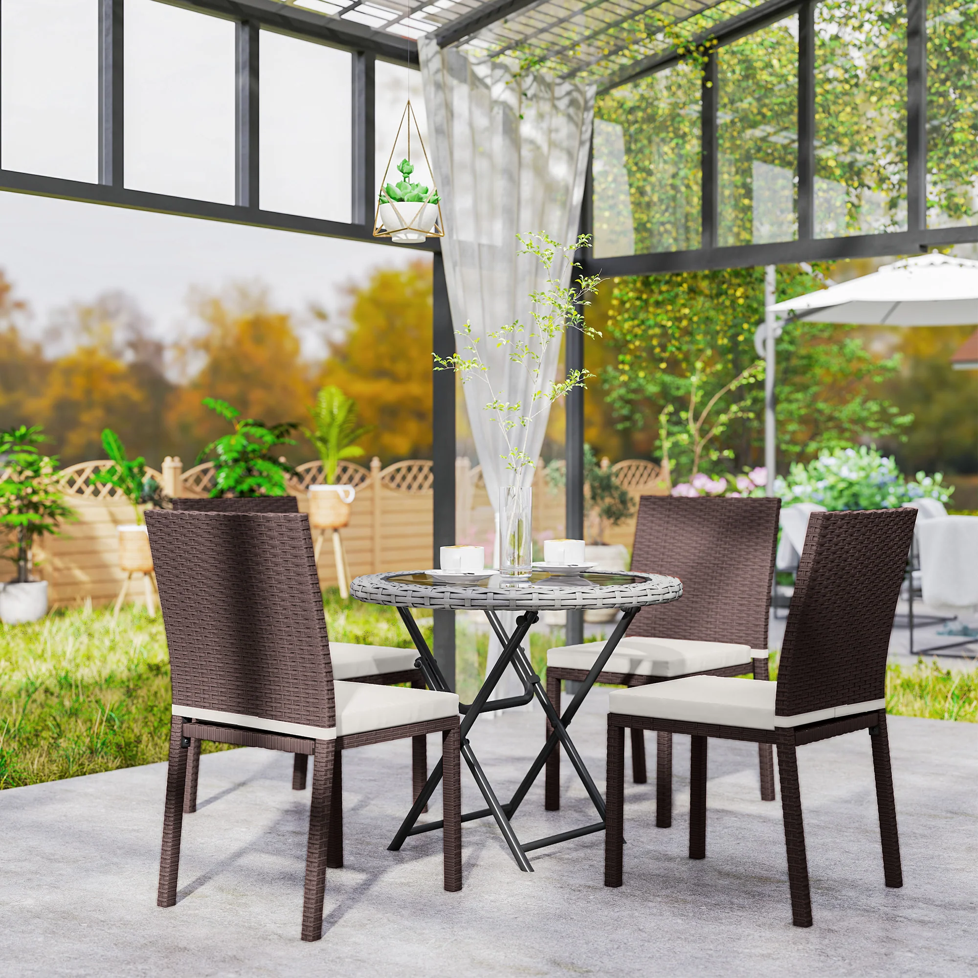 Patio Dining Chairs Set of 4, All Weather Wicker Armless Chairs with Steel Frame, Beige - Image 9