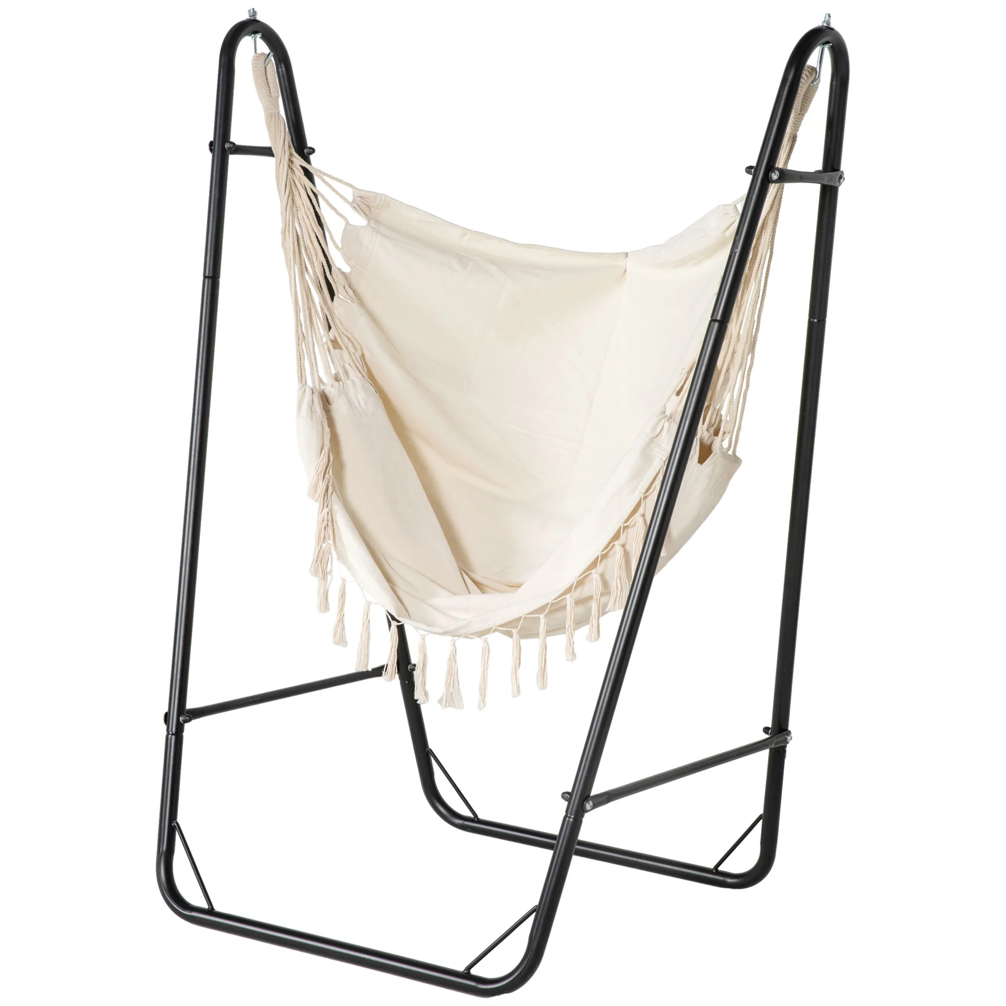 Hammock Chair with U Shape Stand, Hammock Swing Chair with A Side Pocket, Cream White - Image 2