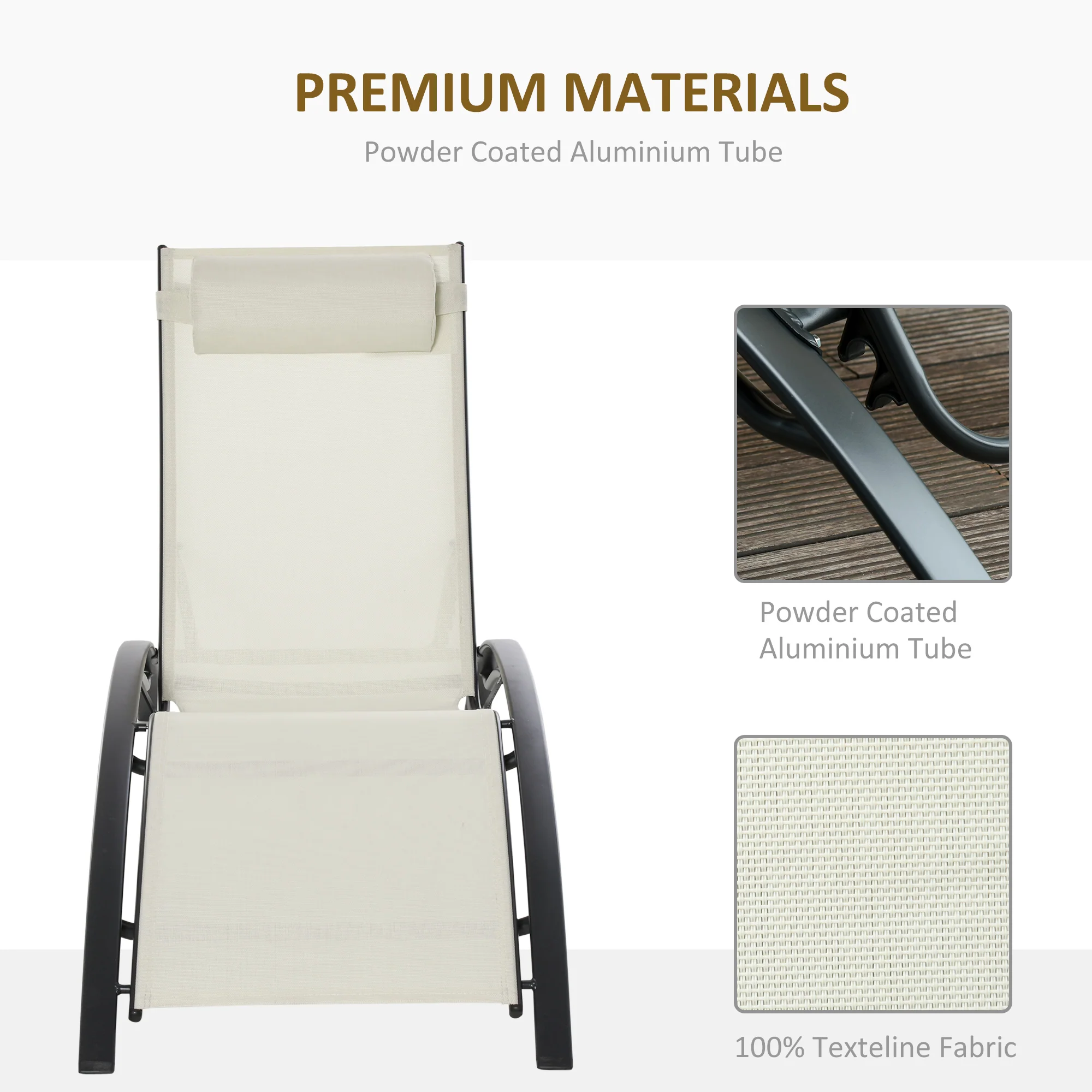 Aluminum Reclining Outdoor Tanning Lounge Chair with 5-Level Adjustable Backrest, Beige - Image 6
