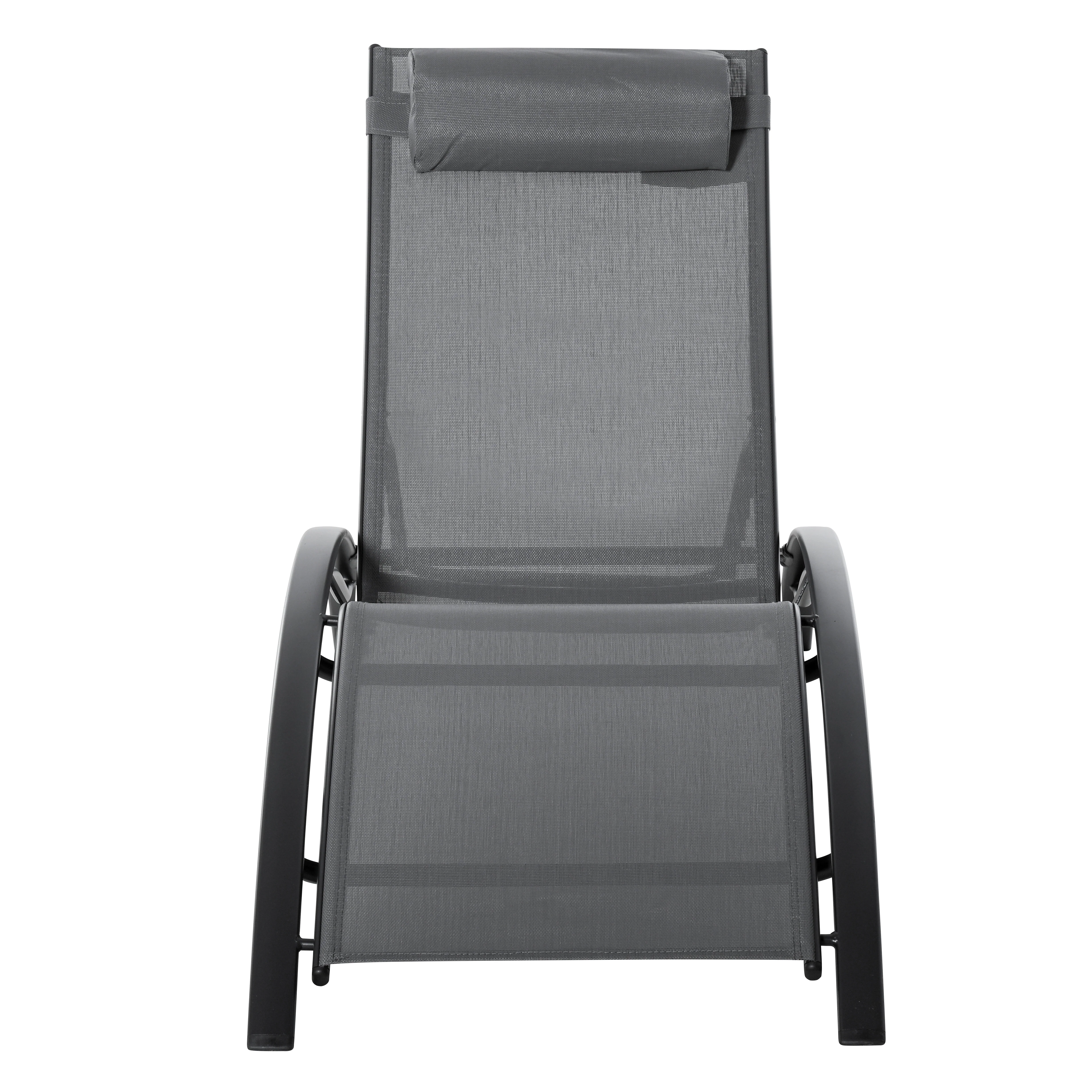 Aluminum Reclining Outdoor Tanning Lounge Chair with 5-Level Adjustable Backrest, Grey - Image 2