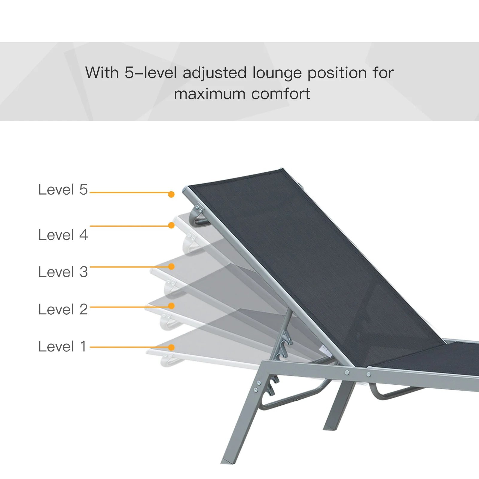 Outdoor Chaise Lounge with 5-Position Backrest, Sun Lounger Reclining Chair, Black - Image 6