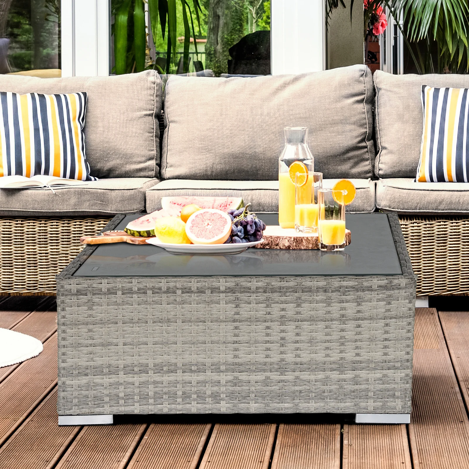 Patio Rattan Coffee Table, Ready to Use Outdoor Furniture for Garden Backyard, Grey - Image 4