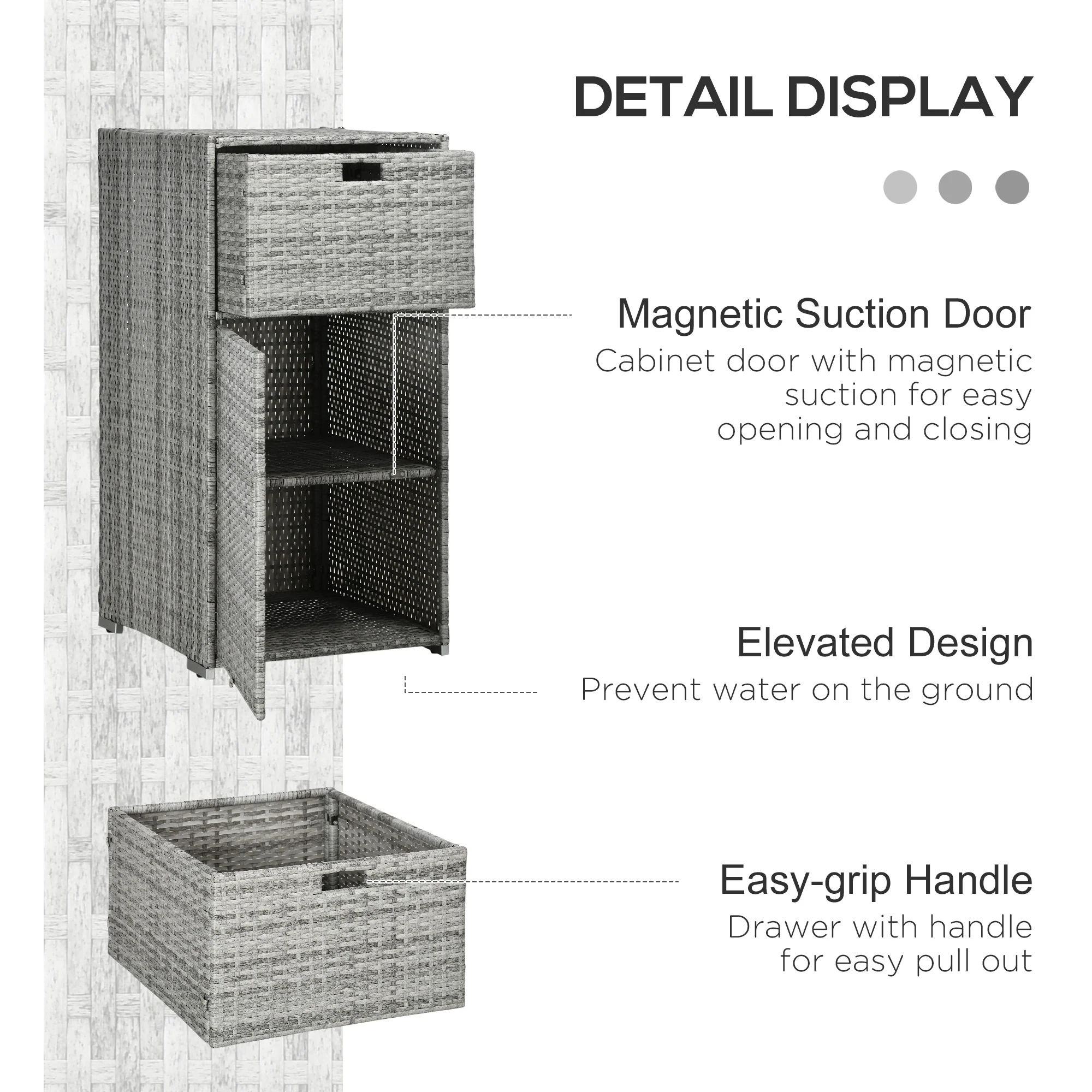Outdoor Storage Cabinet, Waterproof PE Rattan Wicker Storage with Basket Drawer, Mixed Grey - Image 8
