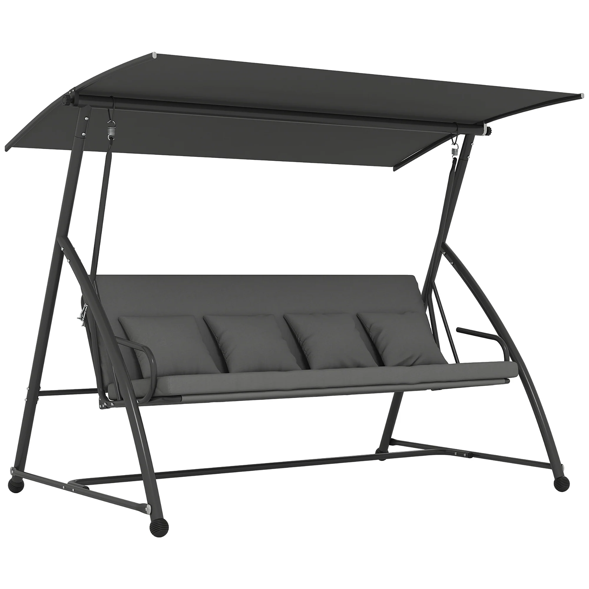 3 Person Convertible Hammock, Cushioned Swing Lounge Bed w/ Tilt Canopy, Dark Grey - Image 12