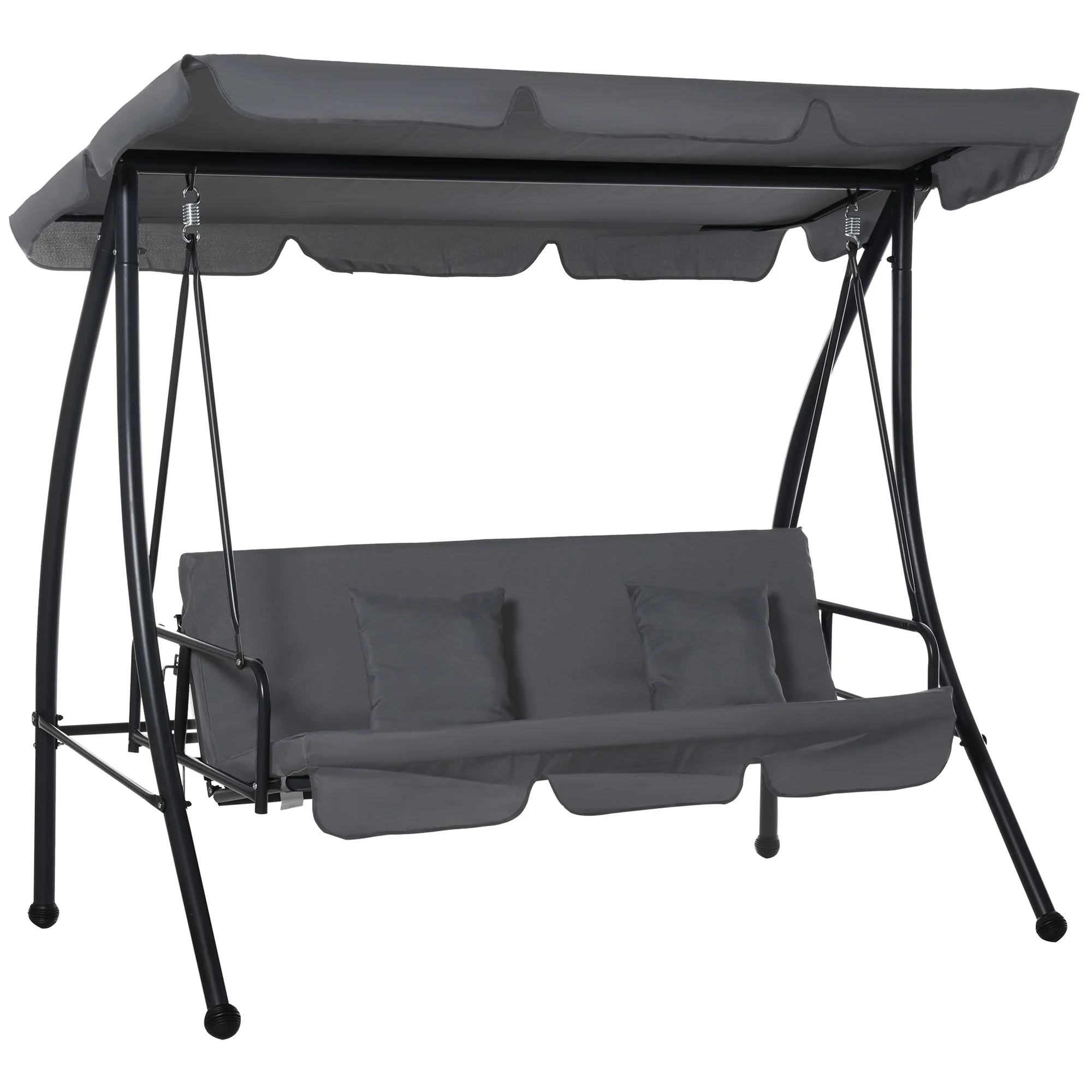 3 Person Convertible Hammock, Outdoor Swing Padded Lounge Bed with Tilt Canopy, Dark Grey