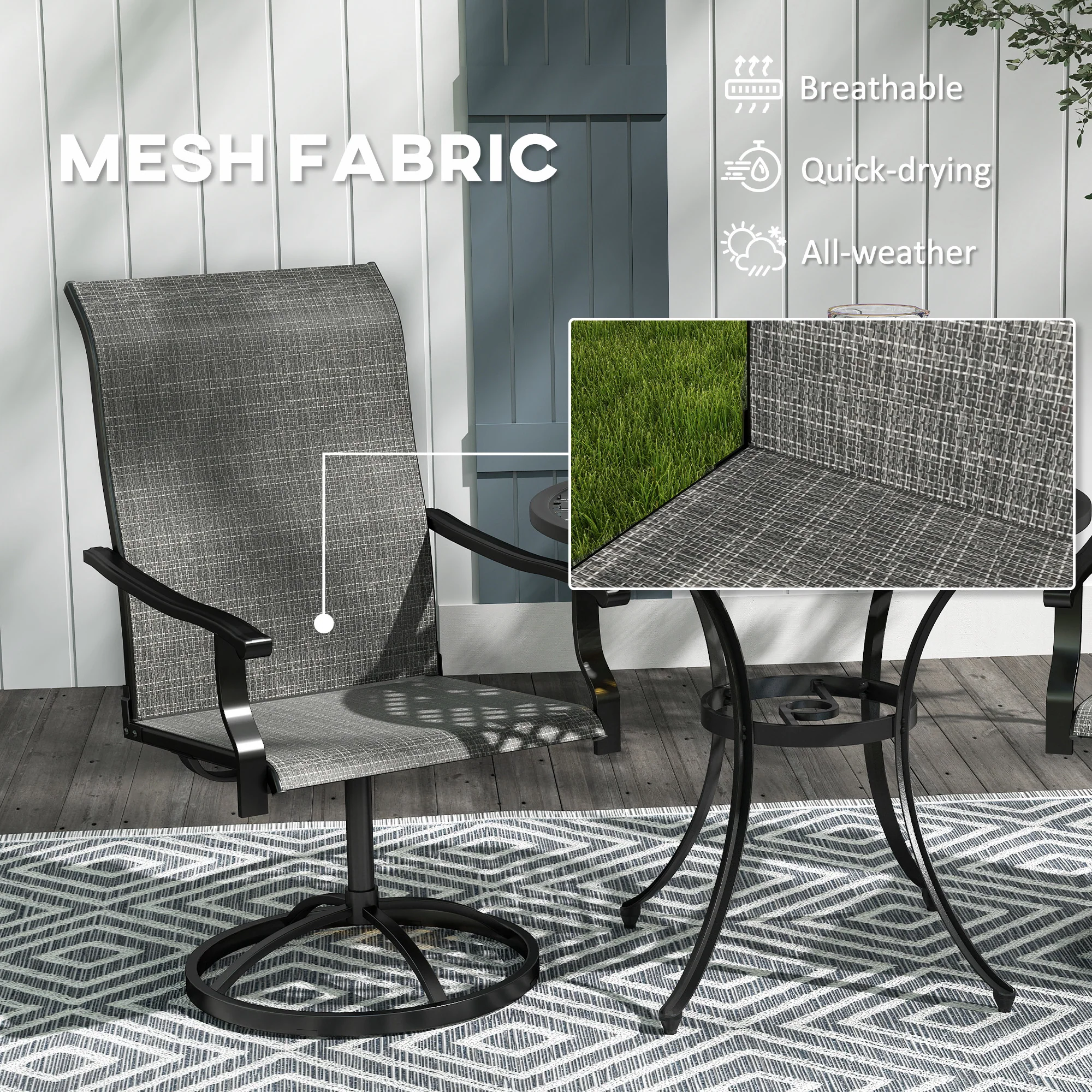 Outdoor Swivel Dining Chairs Set of 2, High Back Swivel Chairs w/ All Weather Mesh, Grey - Image 7