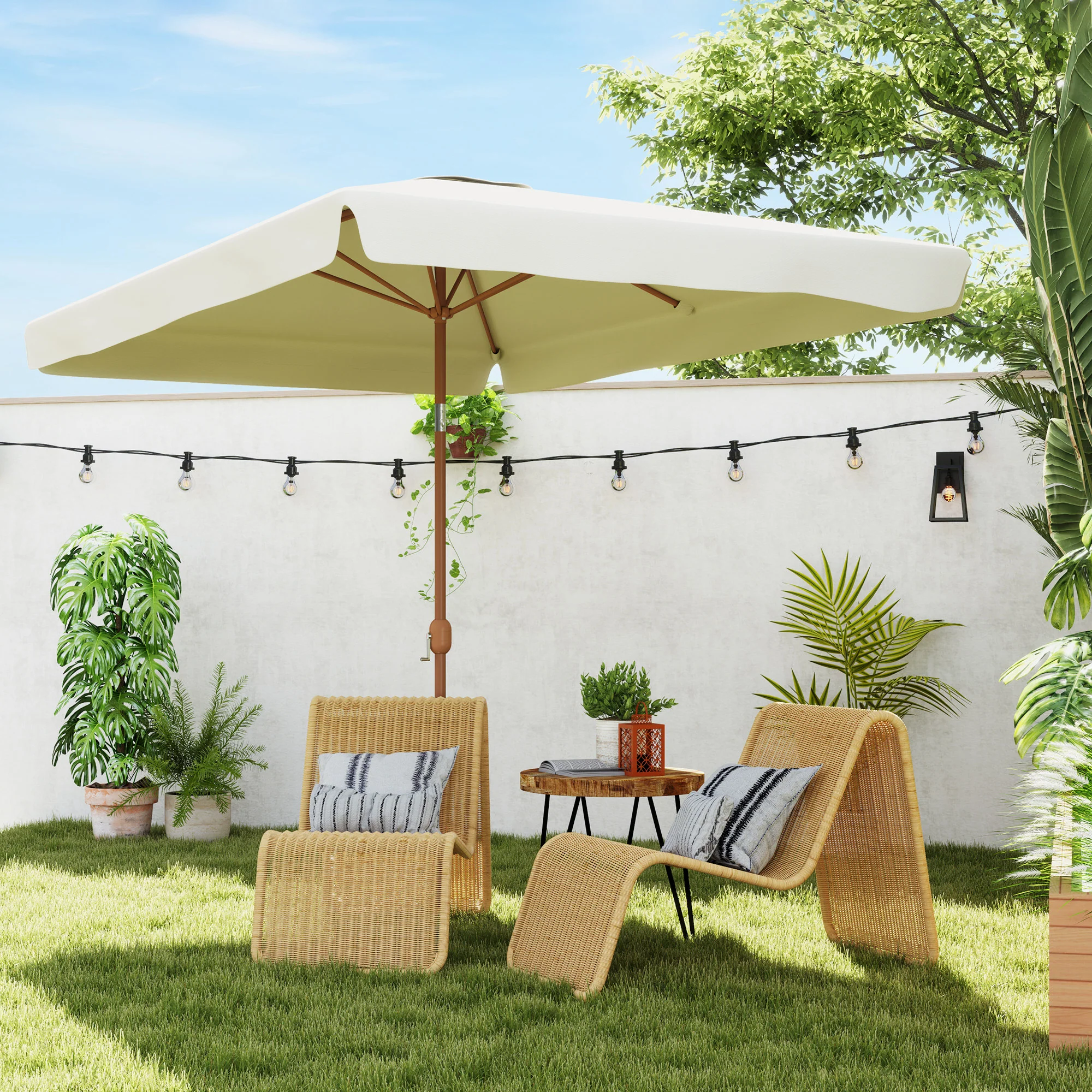 Outdoor Parasol with Adjustable Angle, Aluminum Pole, Crank Handle, UV50+ Protection, 118.1" x 78.7", Beige - Image 3