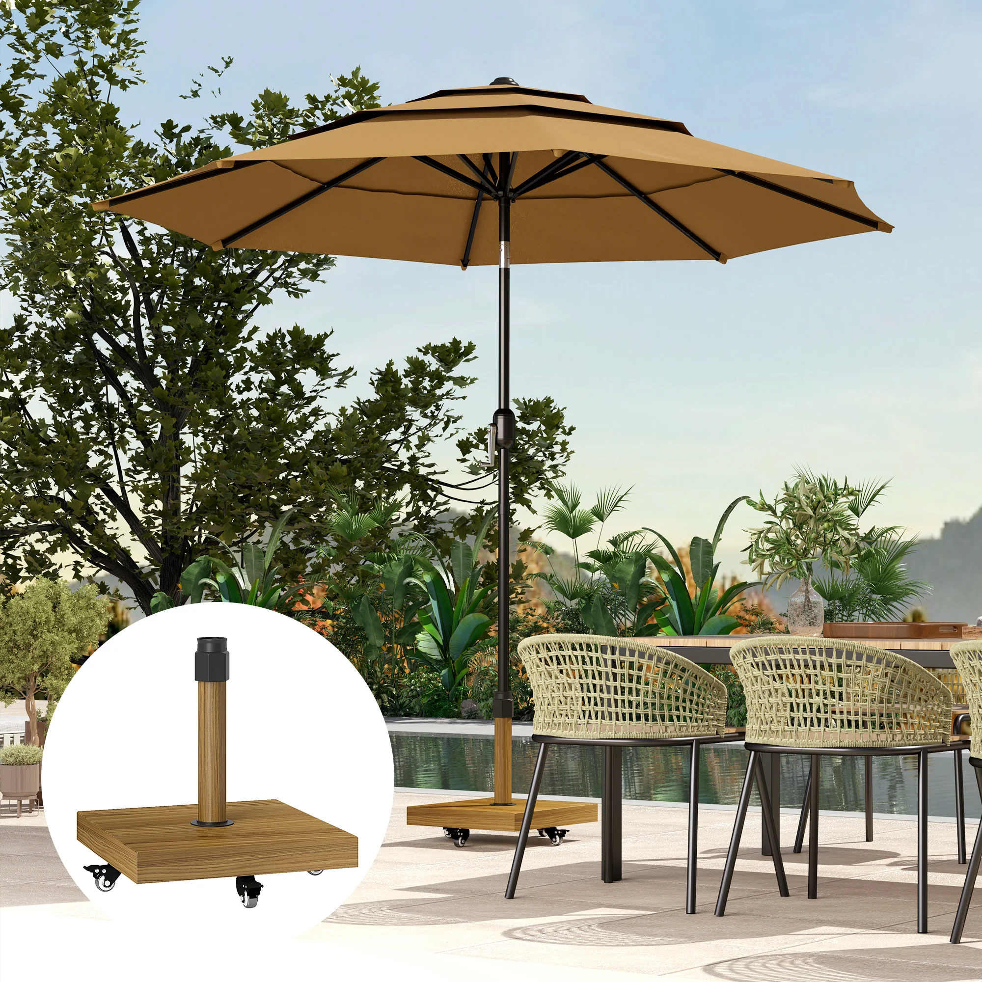 Patio Umbrella Stand with Wheels, Heavy Duty Wood Base for 1.4"/1.5"/1.9" Poles - Image 11