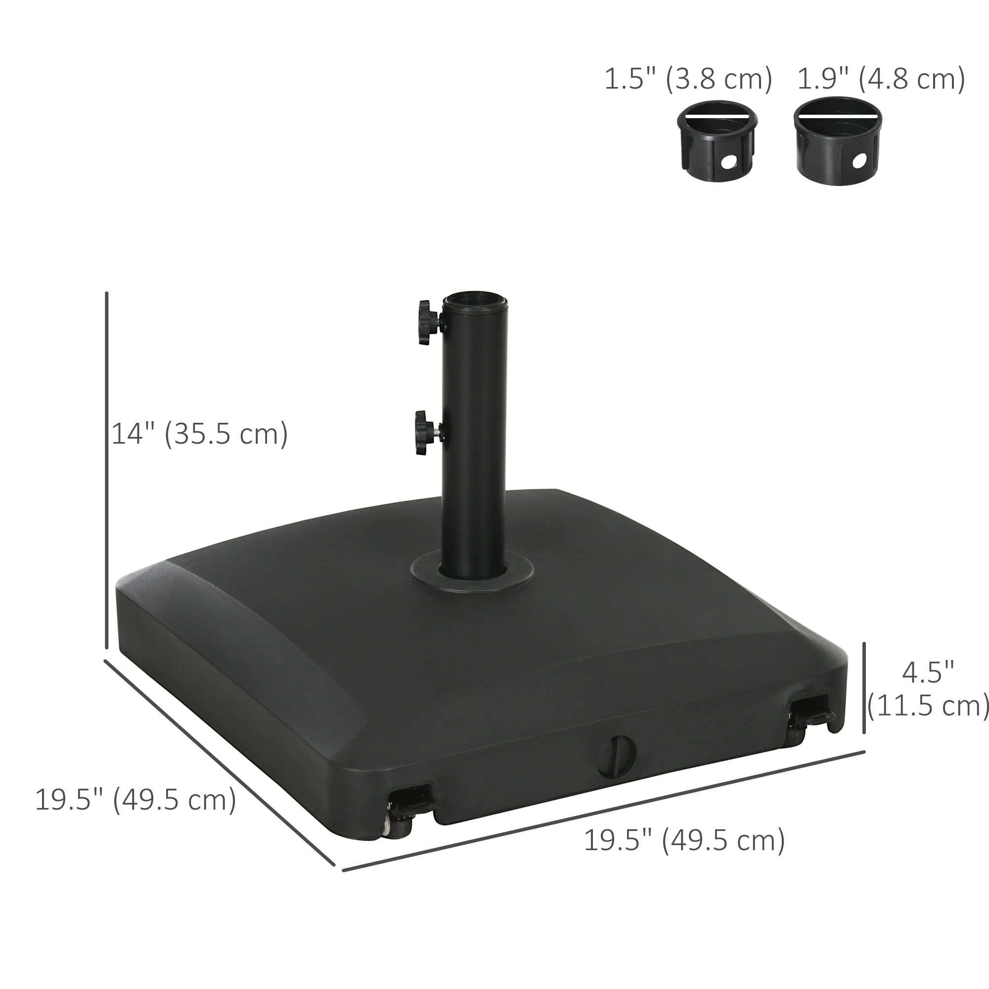 66lb Wheeled Umbrella Base, for 1.5"/1.9" Poles, Black - Image 5