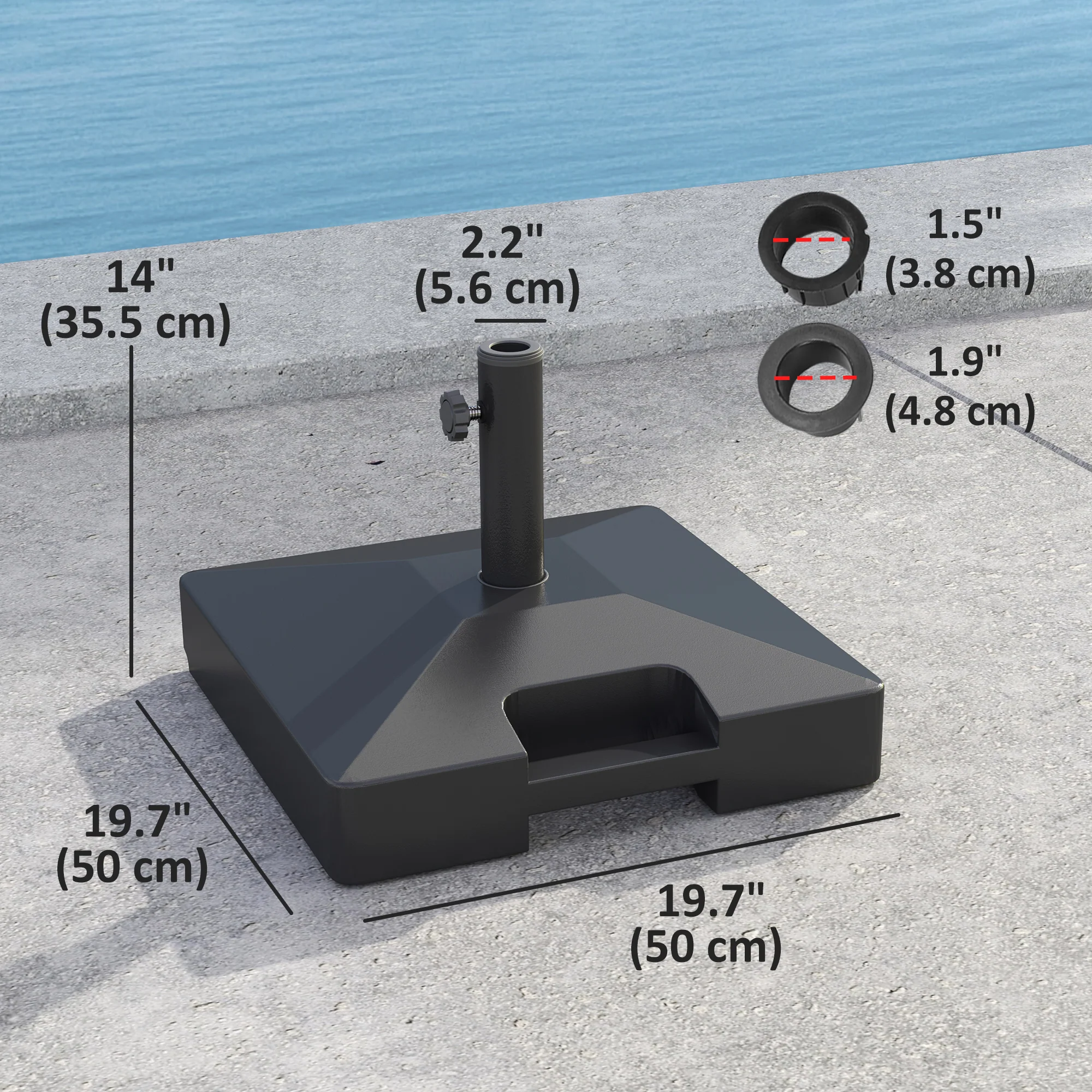 Wheeled Umbrella Base, Filled Up to 73lbs Sand/57lbs Water, Black - Image 5