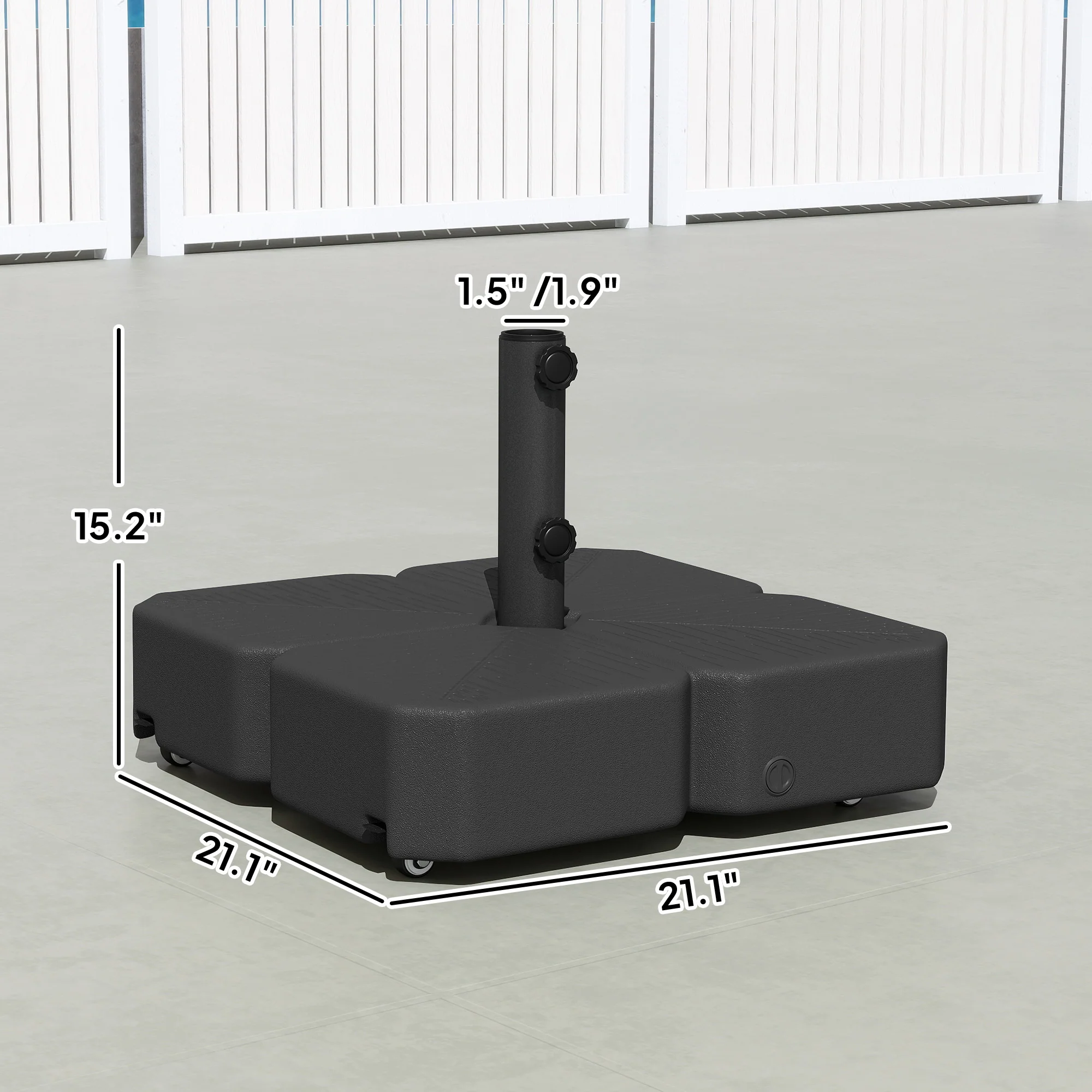 Patio Umbrella Base with Wheels, Square Heavy Duty Umbrella Stand Holder, 70 lbs Water or 88 lbs Sand Filled, for 1.5"/1.9" Poles for Lawn, Outdoor, Black - Image 5