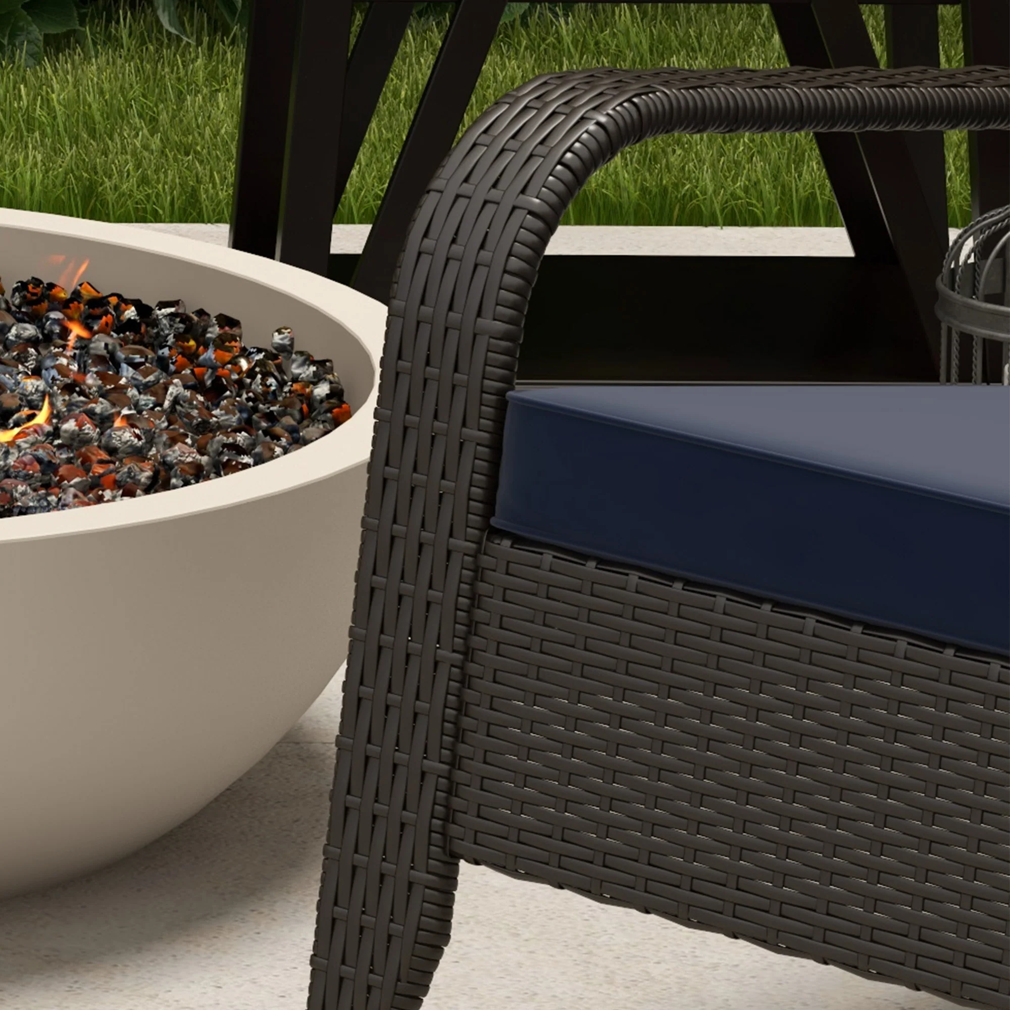 Patio Wicker Adirondack Chair, Outdoor Rattan Muskoka Chair with Cushions, Dark Blue - Image 11