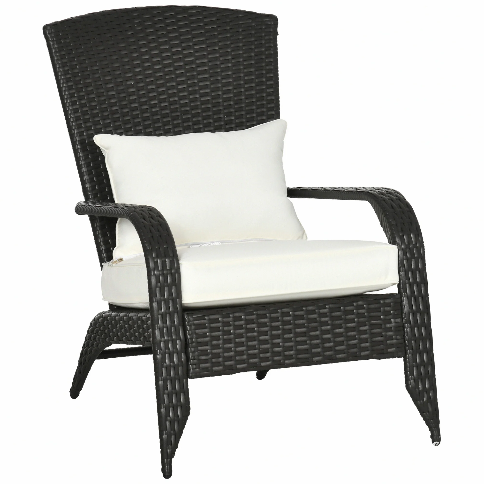 Patio Wicker Adirondack Chair, Outdoor Rattan Muskoka Chair with Cushions, Cream White