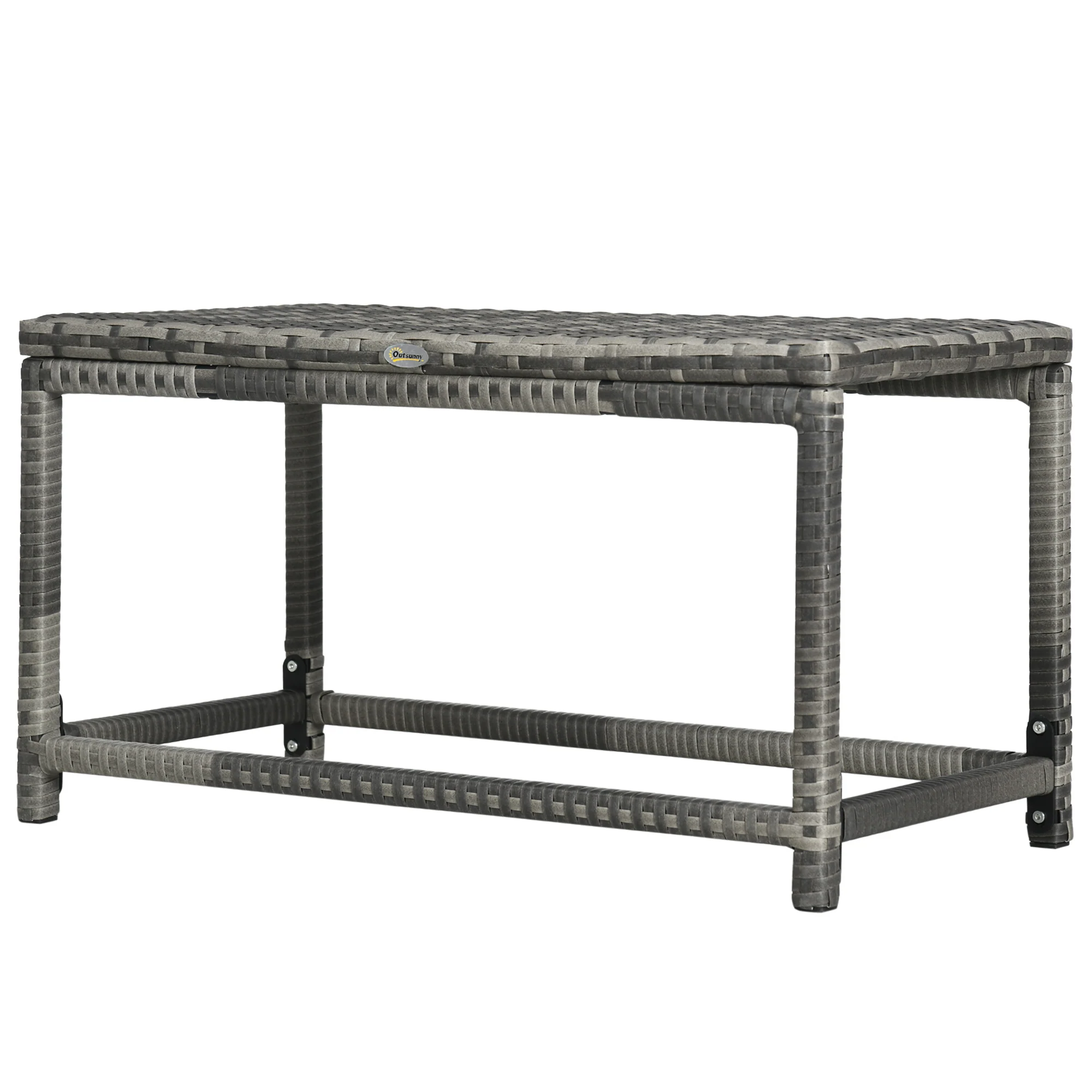 Outdoor Patio Rattan End Table with Full Woven Table Top for Garden, Balcony, Mixed Grey - Image 2