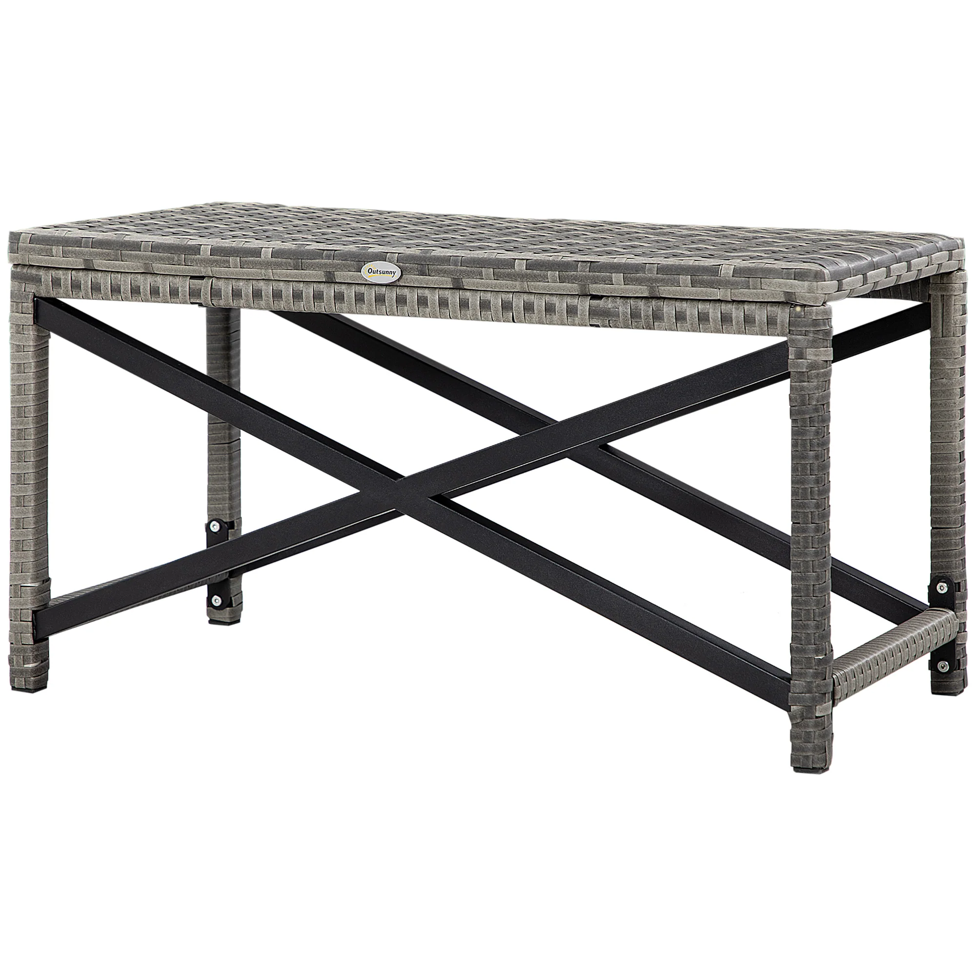 Patio Wicker End Table, Outdoor PE Rattan Side Table, with Plastic Board Under the Full Woven Table Top for Patio, Garden, Balcony, Mixed Gray - Image 2