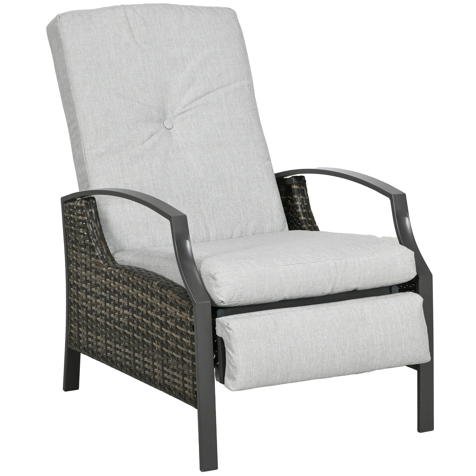 Outdoor Rattan Recliner Chair w/ Cushion, Adjustable Back & Retractable Footrest, Light Grey - Image 12