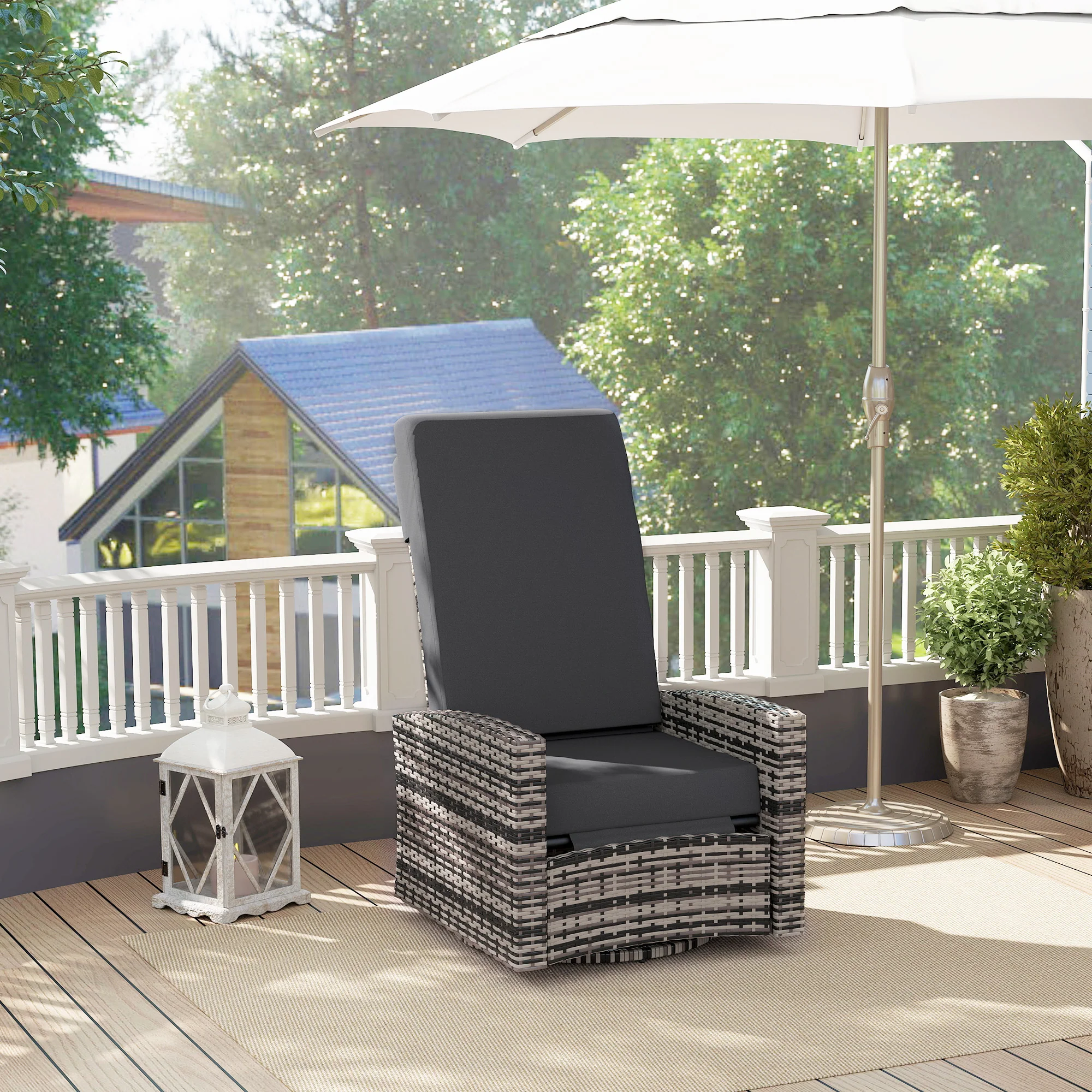 Outdoor Rattan Wicker Lounge Chair with Footrest & Soft Cushion for Patio, Grey - Image 4