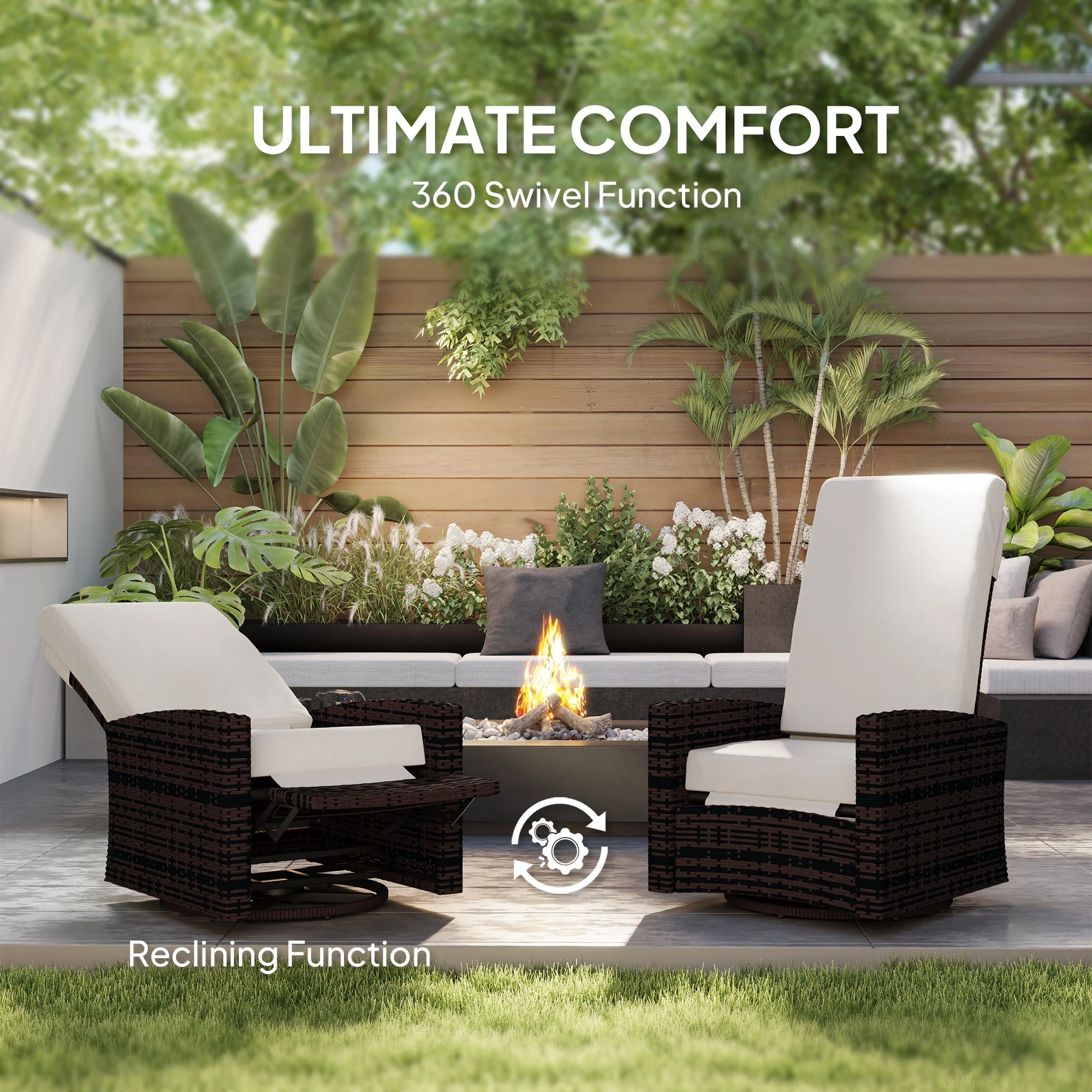 Outdoor Rattan Wicker Lounge Chair with Footrest & Soft Cushion for Patio, Khaki - Image 7