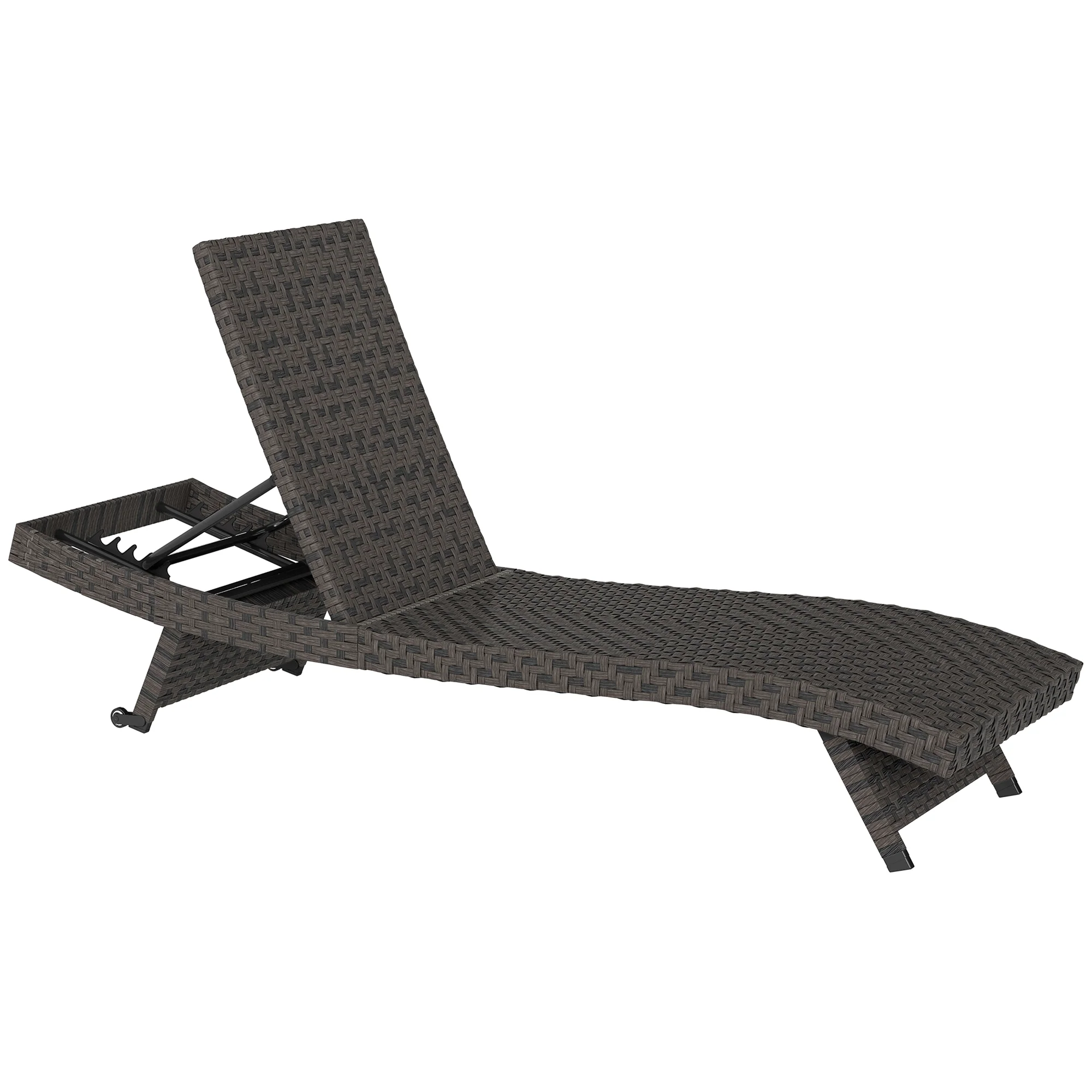 Rattan FoldingLounger Recliner with 5-Level Adjustable Backrest & Wheels, Mixed Brown - Image 12