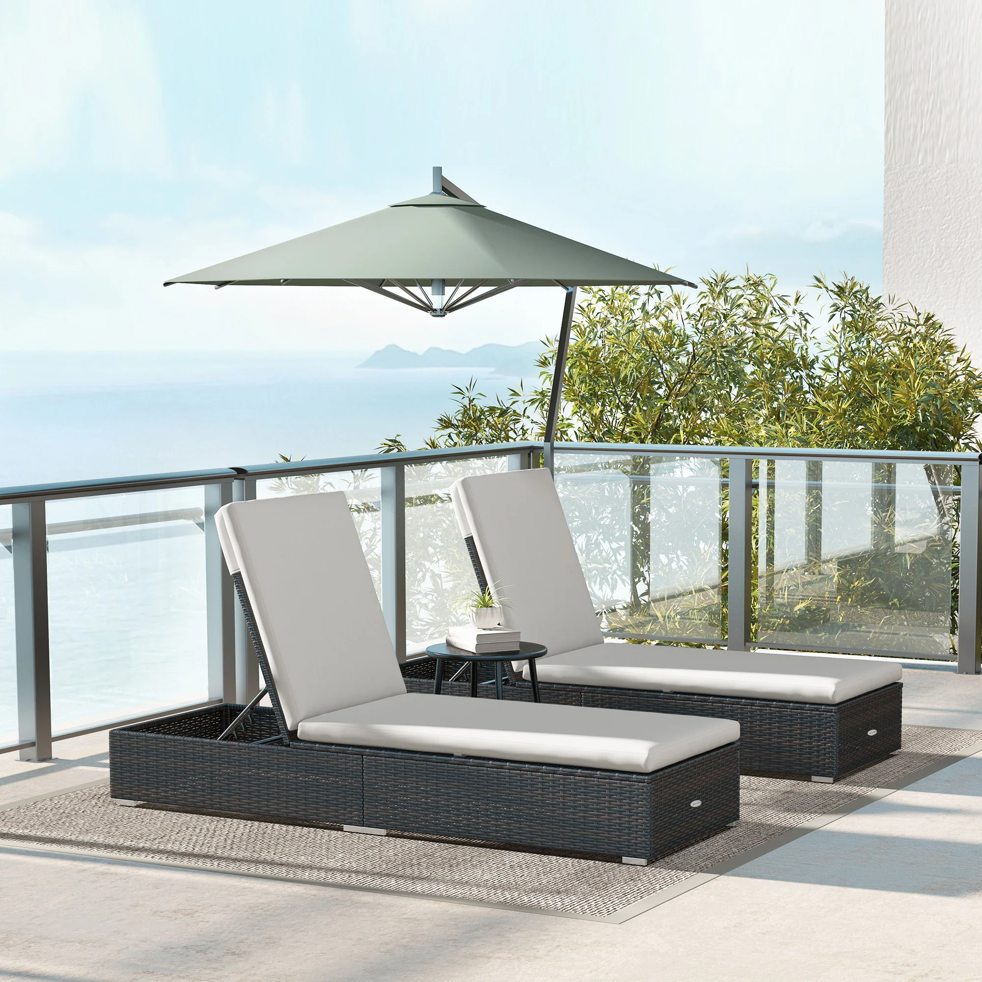 2 Pieces Rattan 5-level Adjustable Recliner Chairs w/ Padded Cushion for Patio, Mixed Brown - Image 4