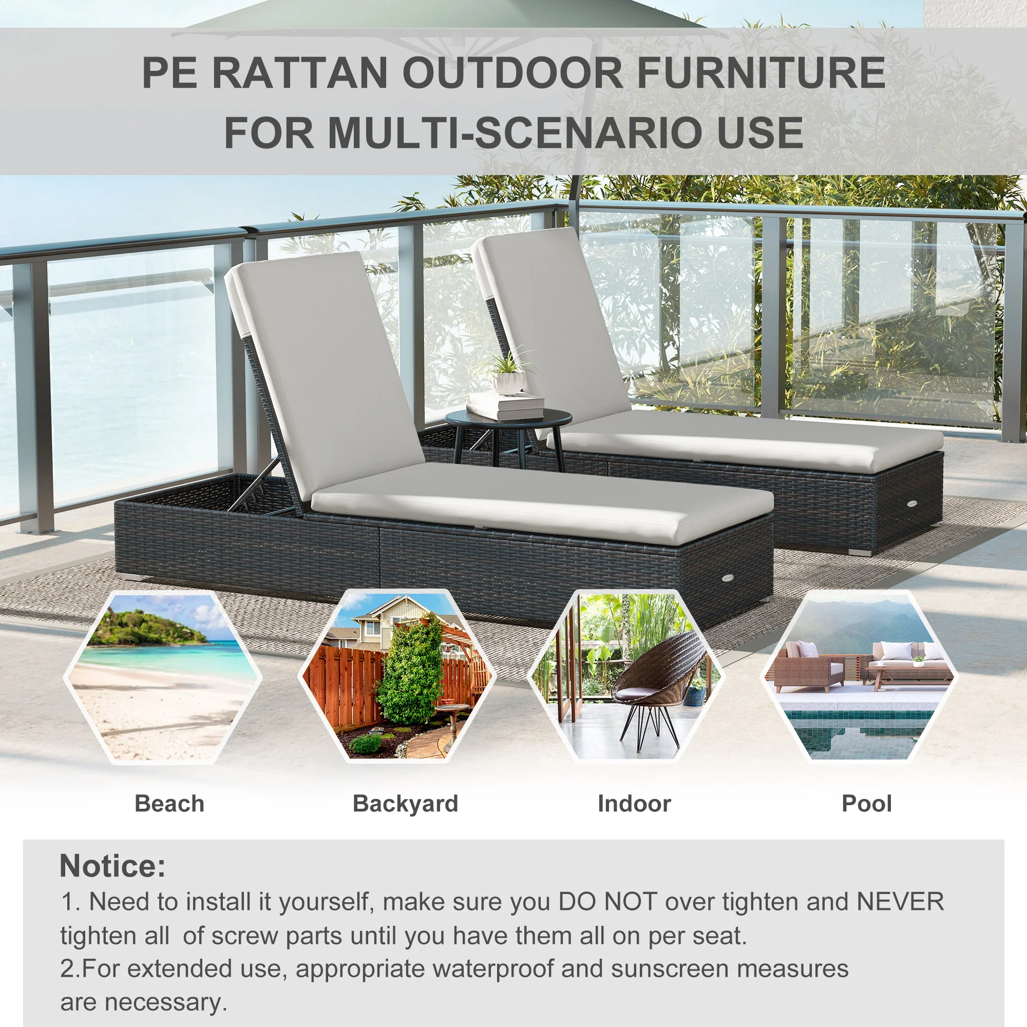2 Pieces Rattan 5-level Adjustable Recliner Chairs w/ Padded Cushion for Patio, Mixed Brown - Image 9