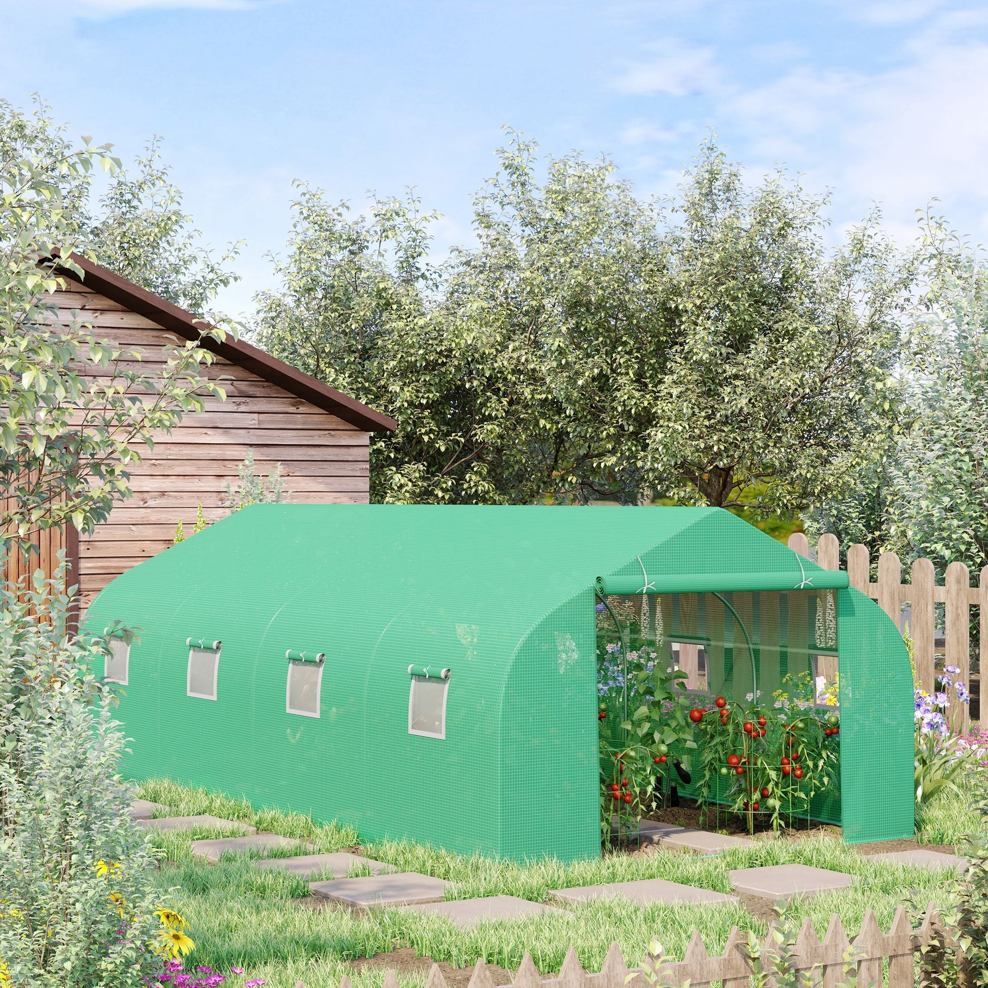 6 x 3m Large Walk-in Polytunnel Greenhouse with Roll-up Door, Windows & Green PE Cover - Image 3