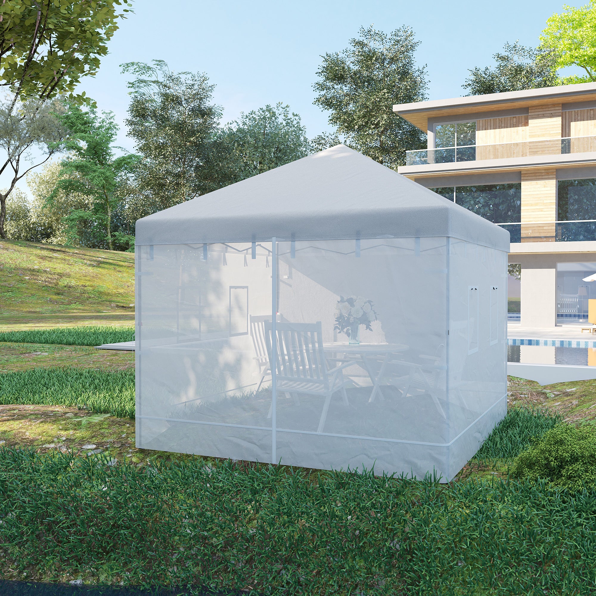 Pop up Canopy Walls, Universal Replacement Netting, Set of 4 Mesh Screen Sidewalls, Patio Netting with 6 Service Windows and 1 Door for 10' x 10' Canopy Tent, White - Image 3