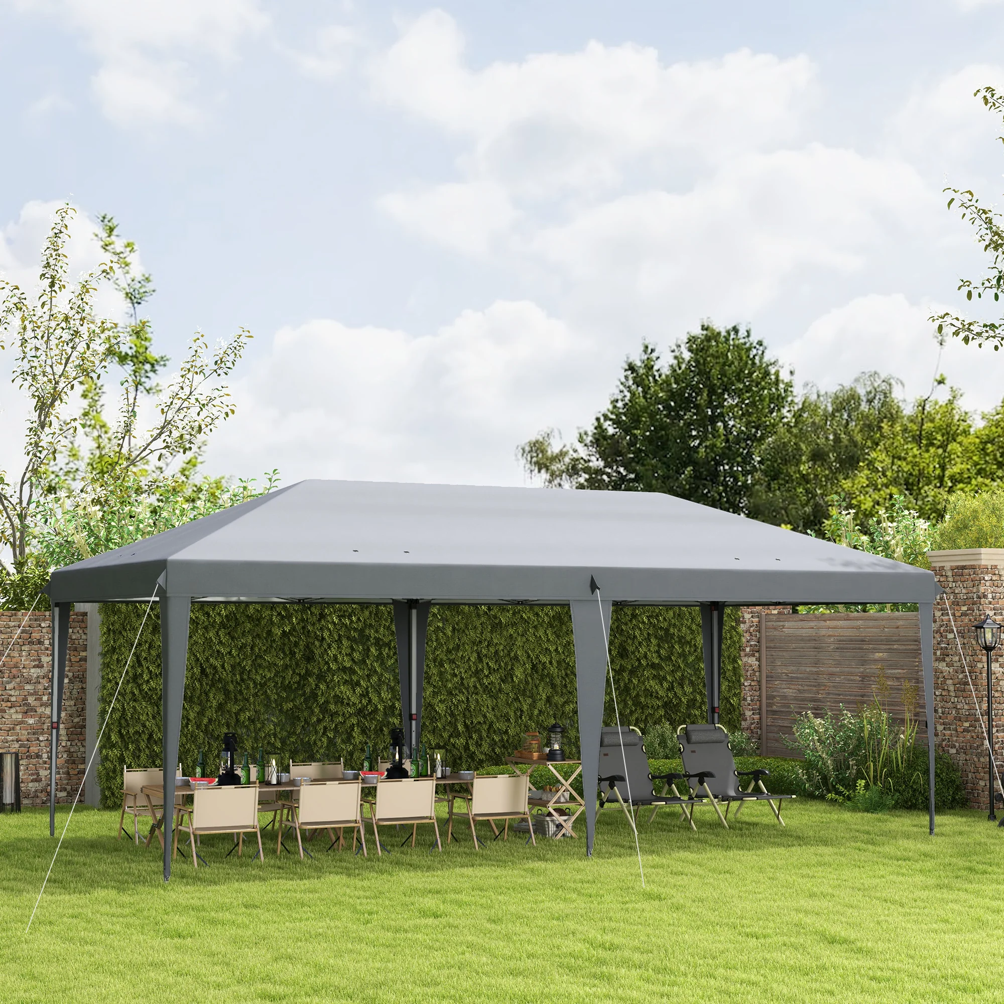 3 x 6m Pop Up Gazebo, Height Adjustable Wedding Awning Canopy w/ Carrying Bag, Grey - Image 4