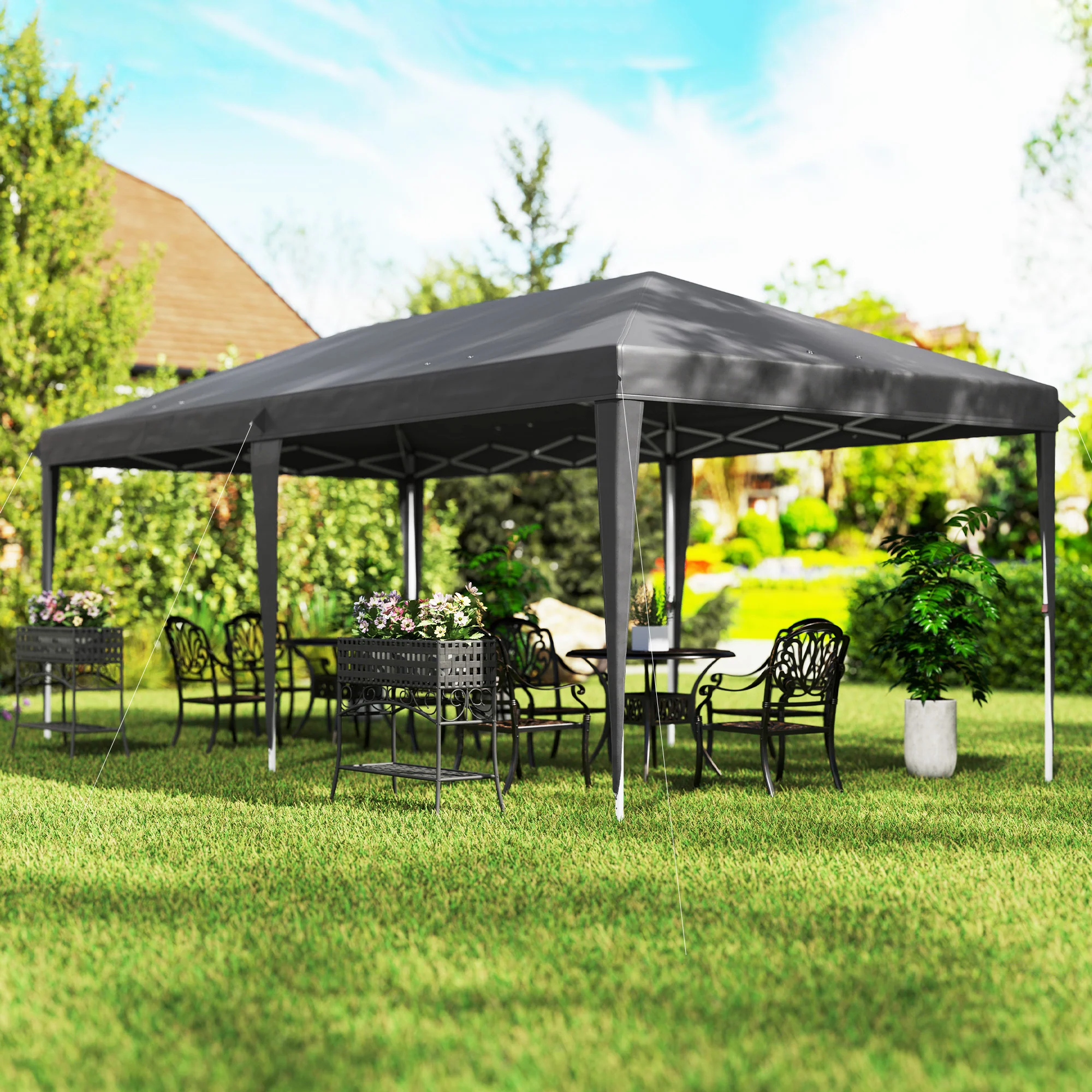 3 x 6m Pop Up Gazebo, Height Adjustable Wedding Awning Canopy w/ Carrying Bag, Grey - Image 10
