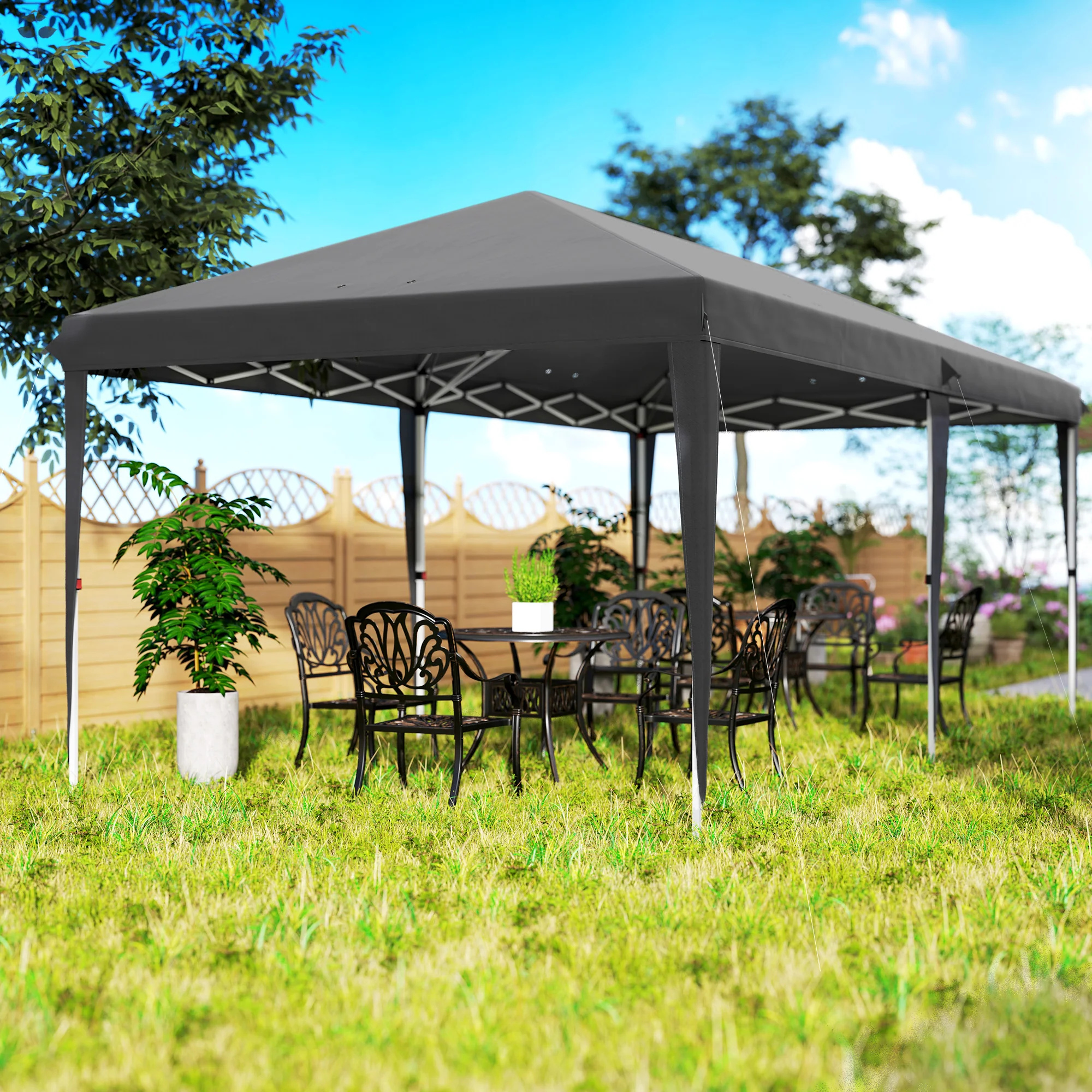3 x 6m Pop Up Gazebo, Height Adjustable Wedding Awning Canopy w/ Carrying Bag, Grey - Image 11