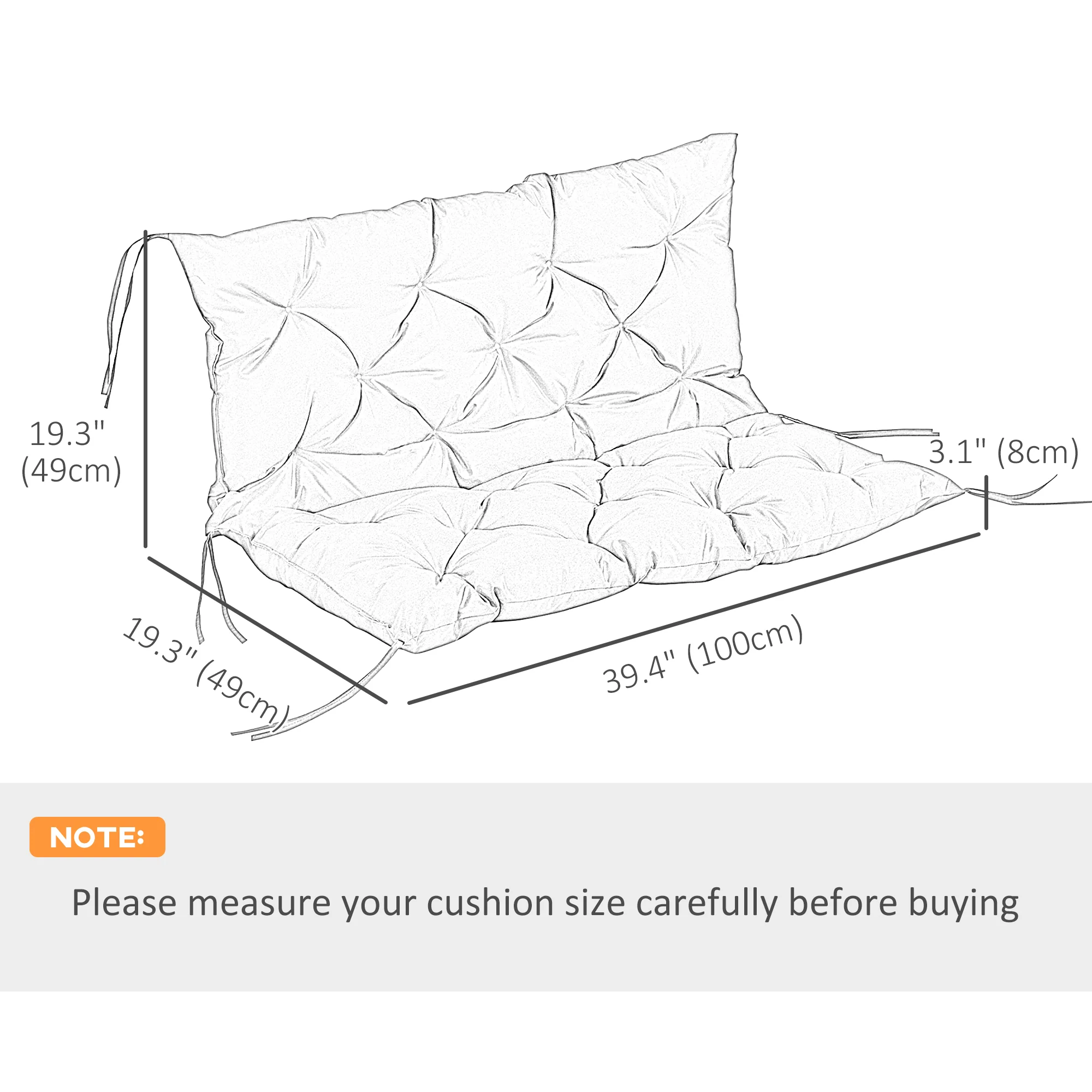 2-Seater Garden Bench Chair Cushion Mat Replacement with Backrest, 39.4" x 38.6", Khaki - Image 5