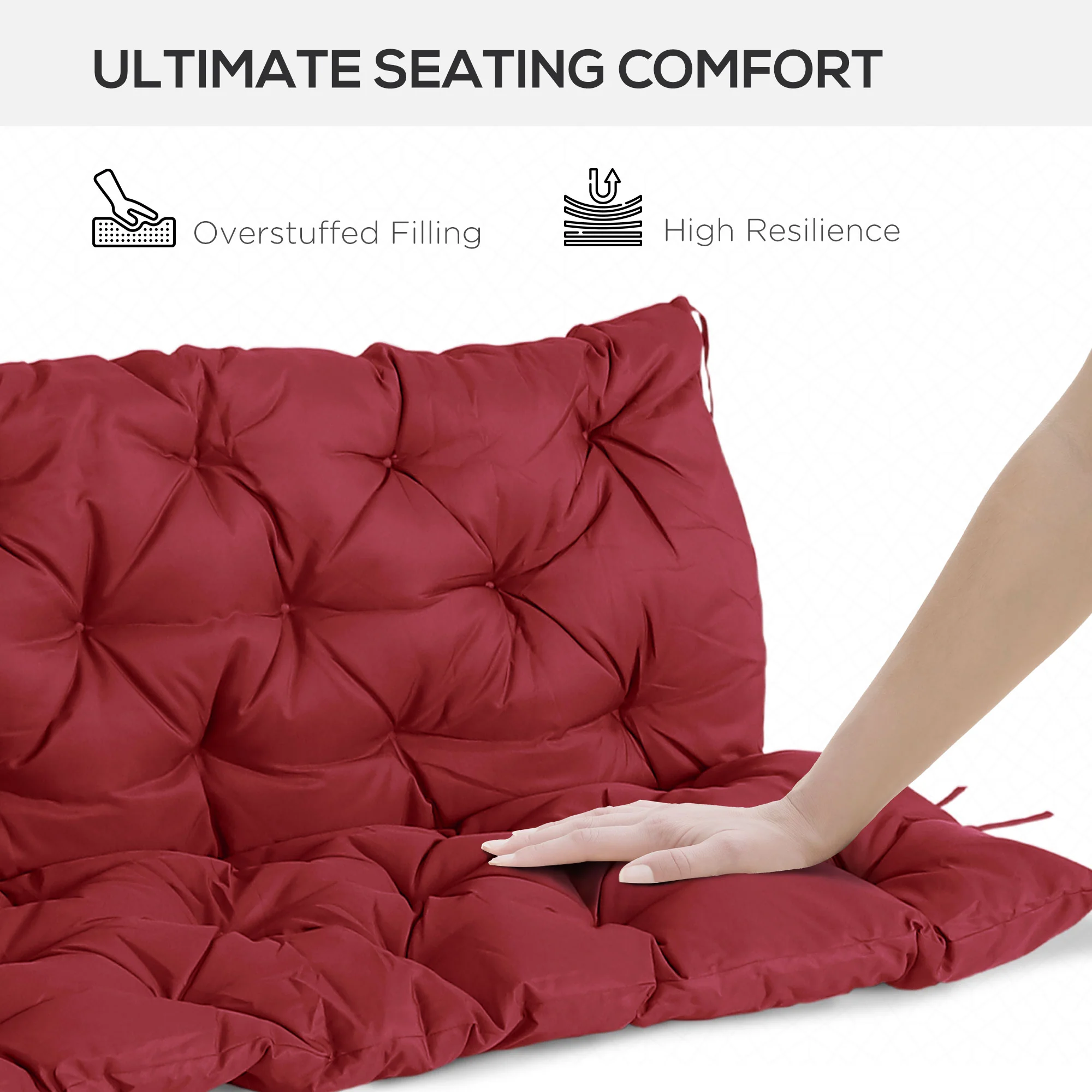 3 Seater Swing Chair Replacement Cushions with Backrest for Patio Furniture, Wine Red - Image 9