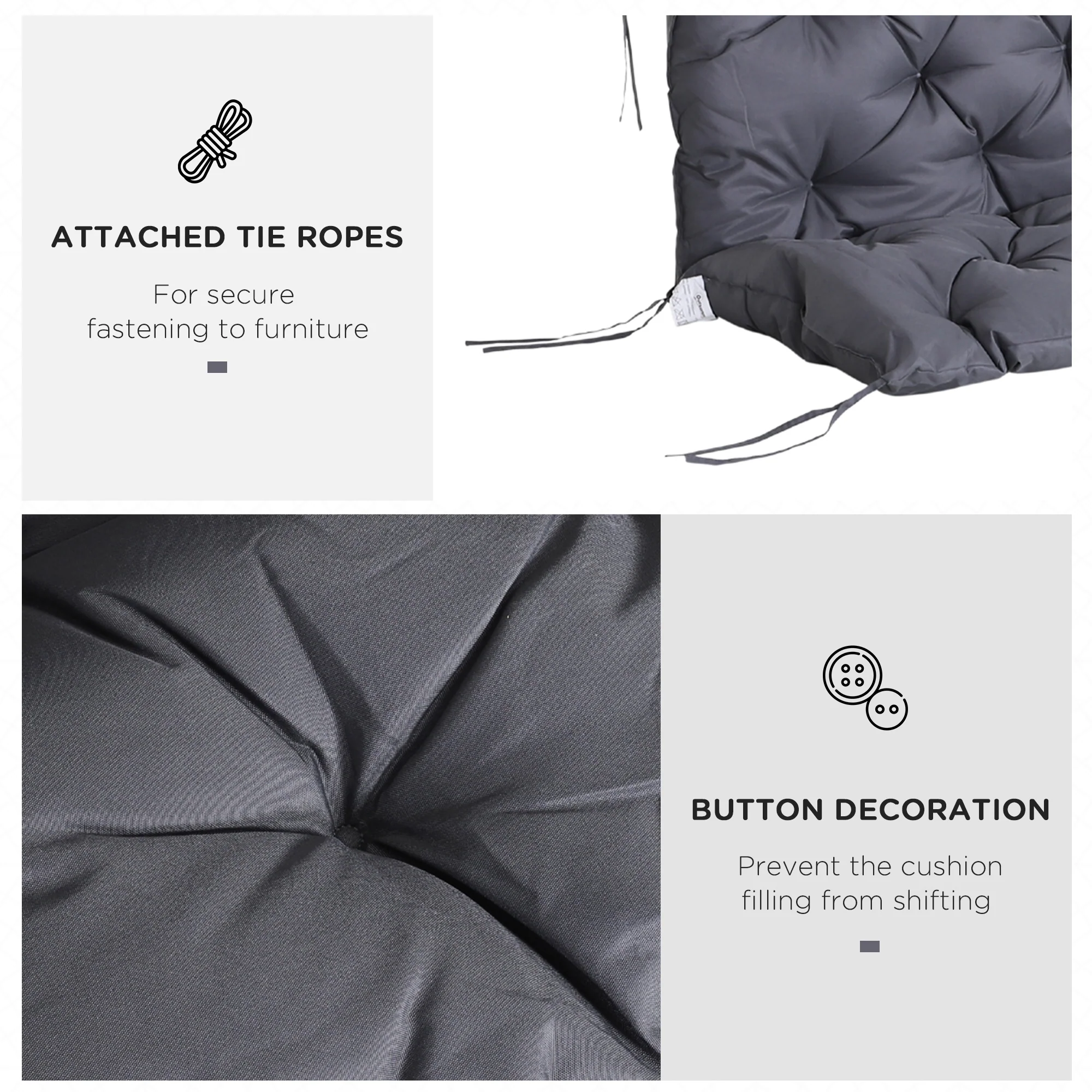 3 Seater Swing Chair Replacement Cushions with Backrest for Patio Furniture, Dark Grey - Image 7