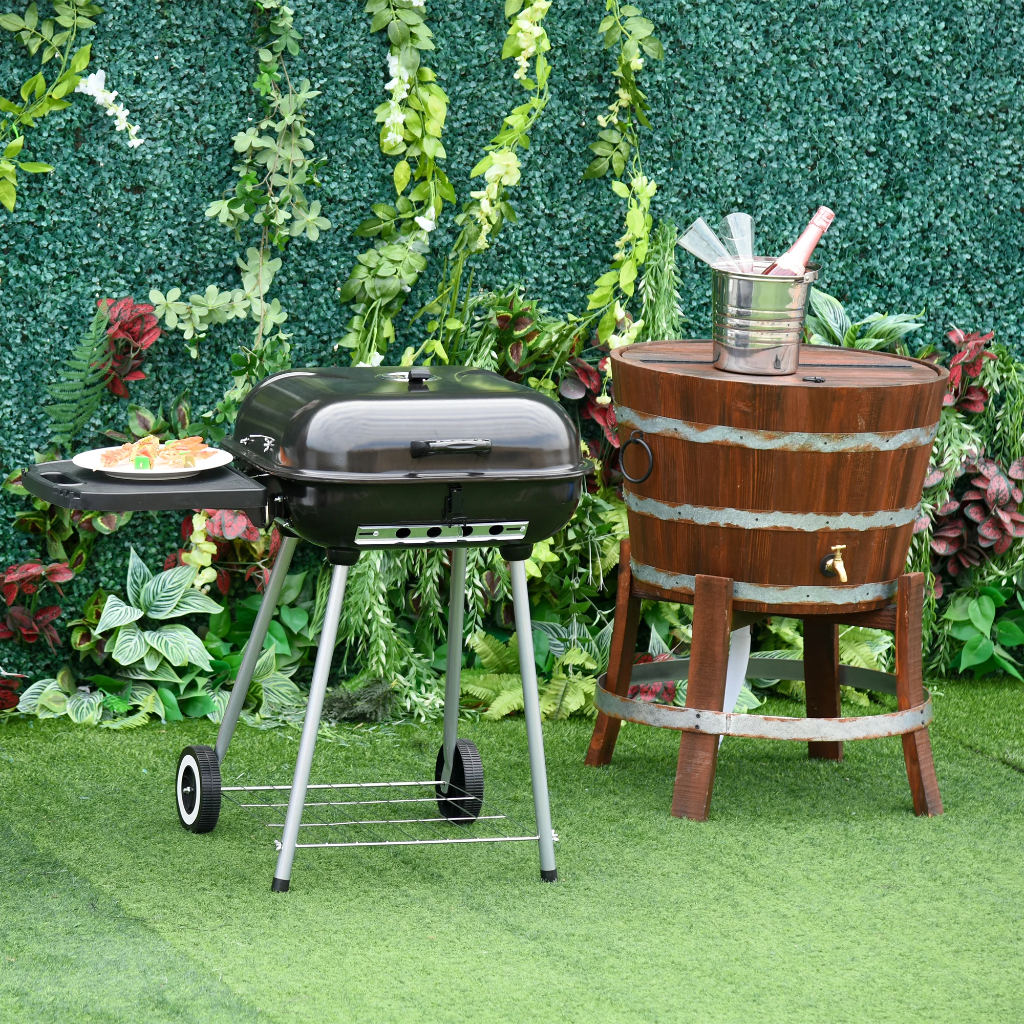 Portable Charcoal Grill with Foldable Shelf and Adjustable Vents for Backyard Cooking, Black - Image 3