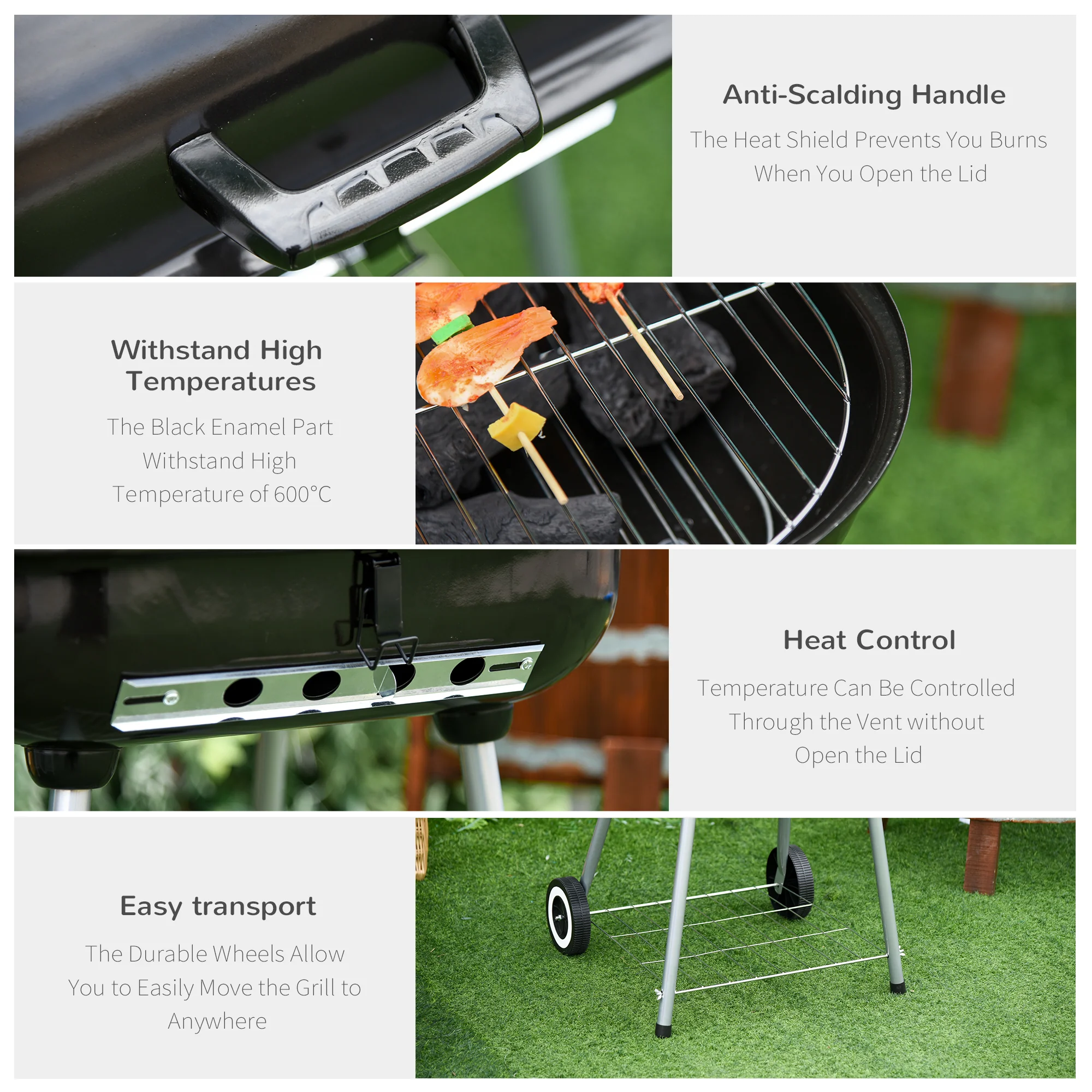Portable Charcoal Grill with Foldable Shelf and Adjustable Vents for Backyard Cooking, Black - Image 7