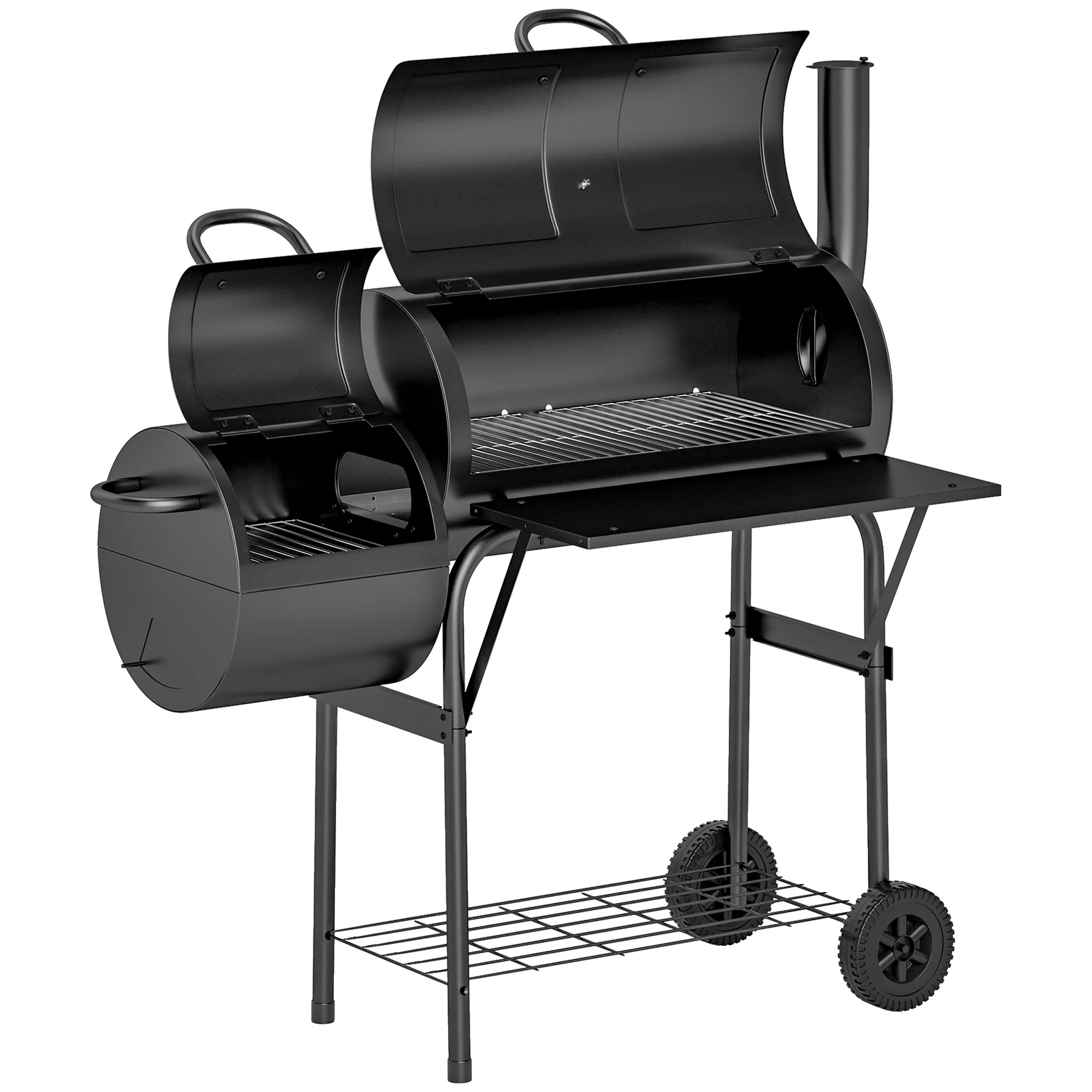 Portable Charcoal Grill with Offset Smoker & 2 Shelves, Black - Image 12